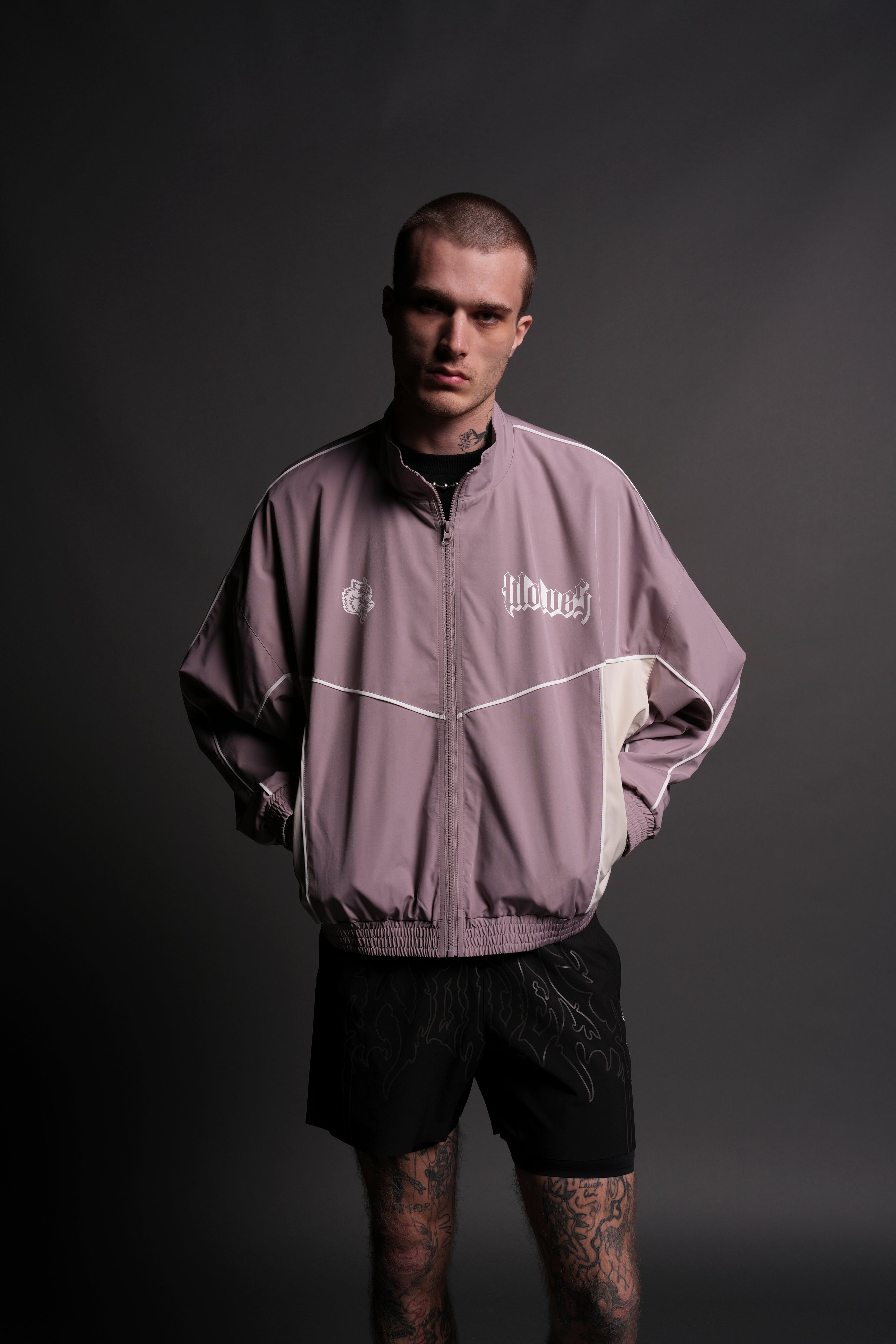 Quinn Unisex Lightweight Track Jacket in Mauve/Sand