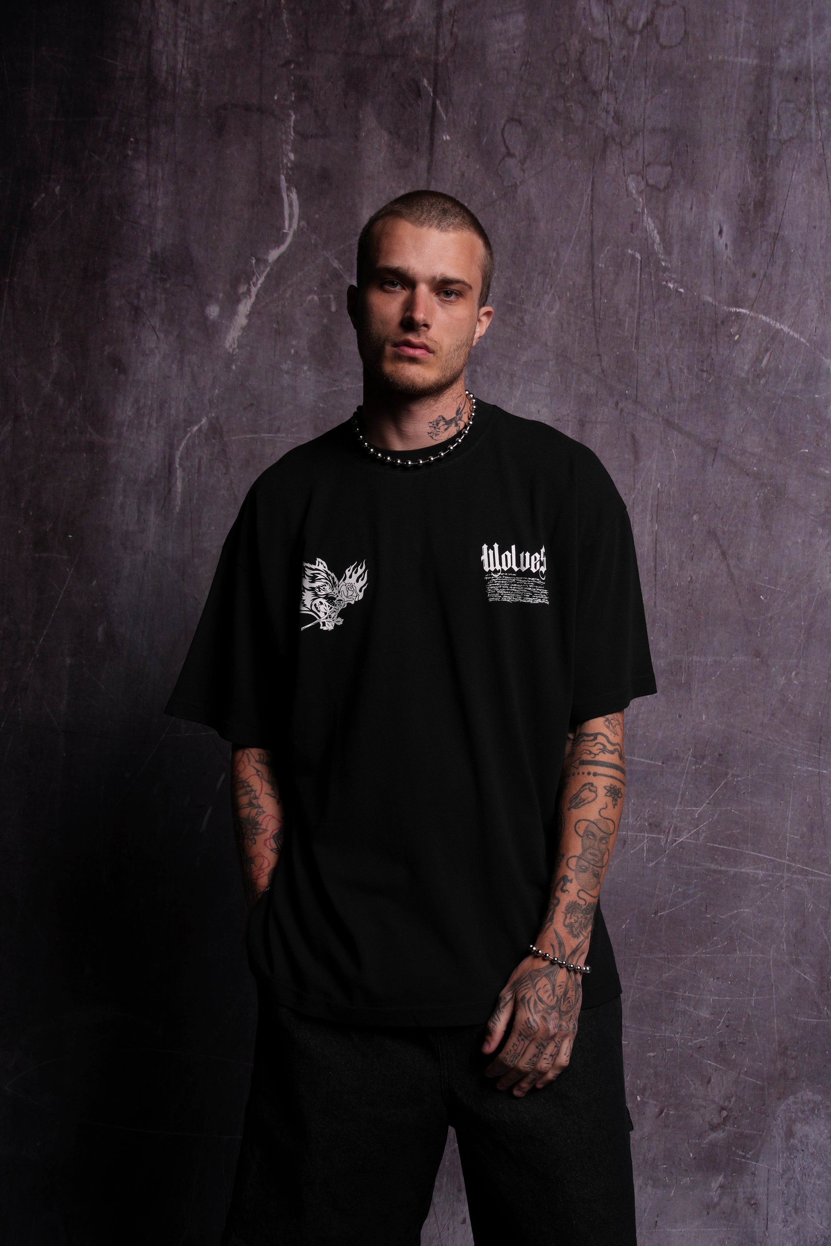 Black Infernal Bloom Oversized Premium T-Shirt