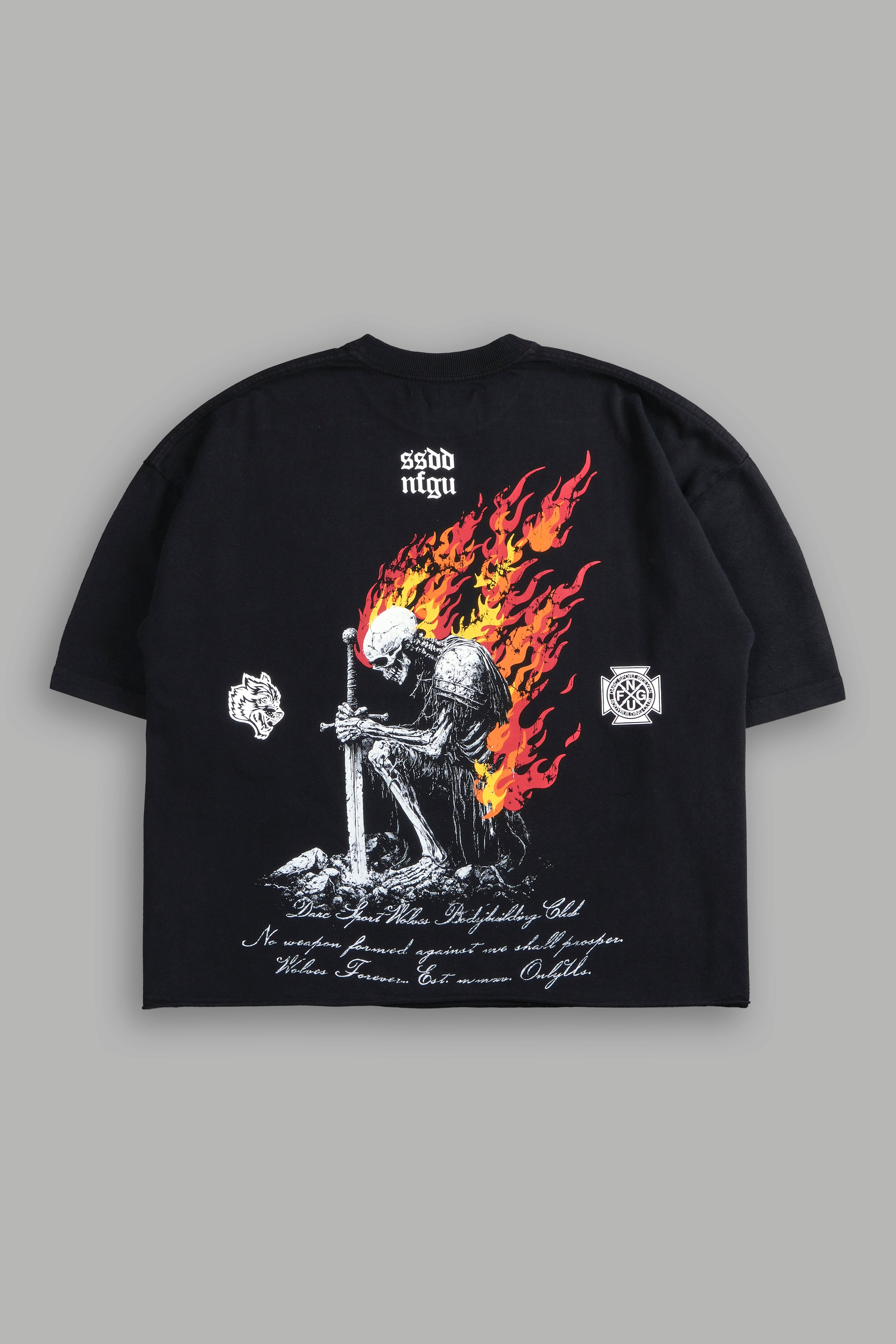 Black Grunge Box Cut Tee with Raw Hem