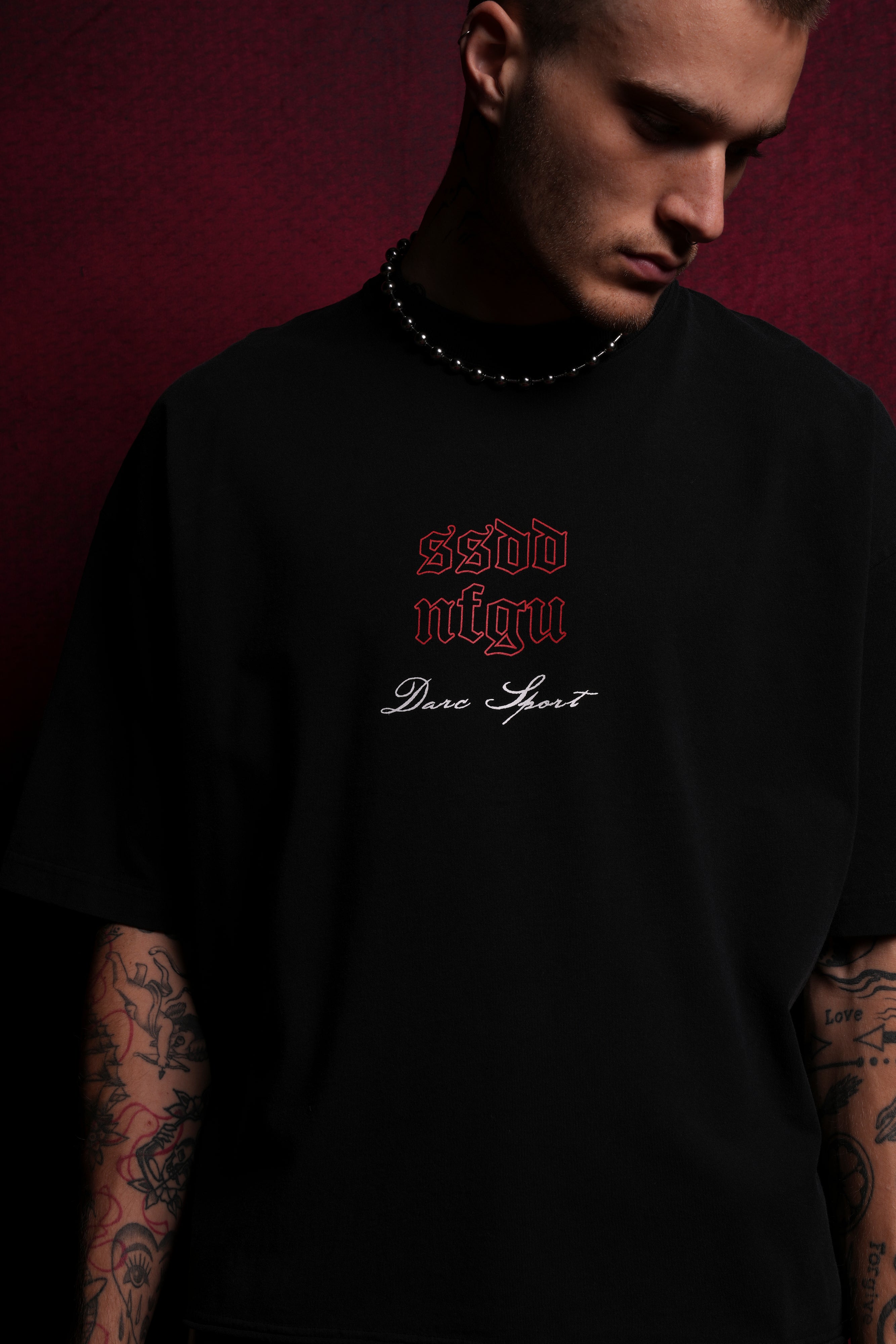Black Grunge Box Cut Tee with Raw Hem