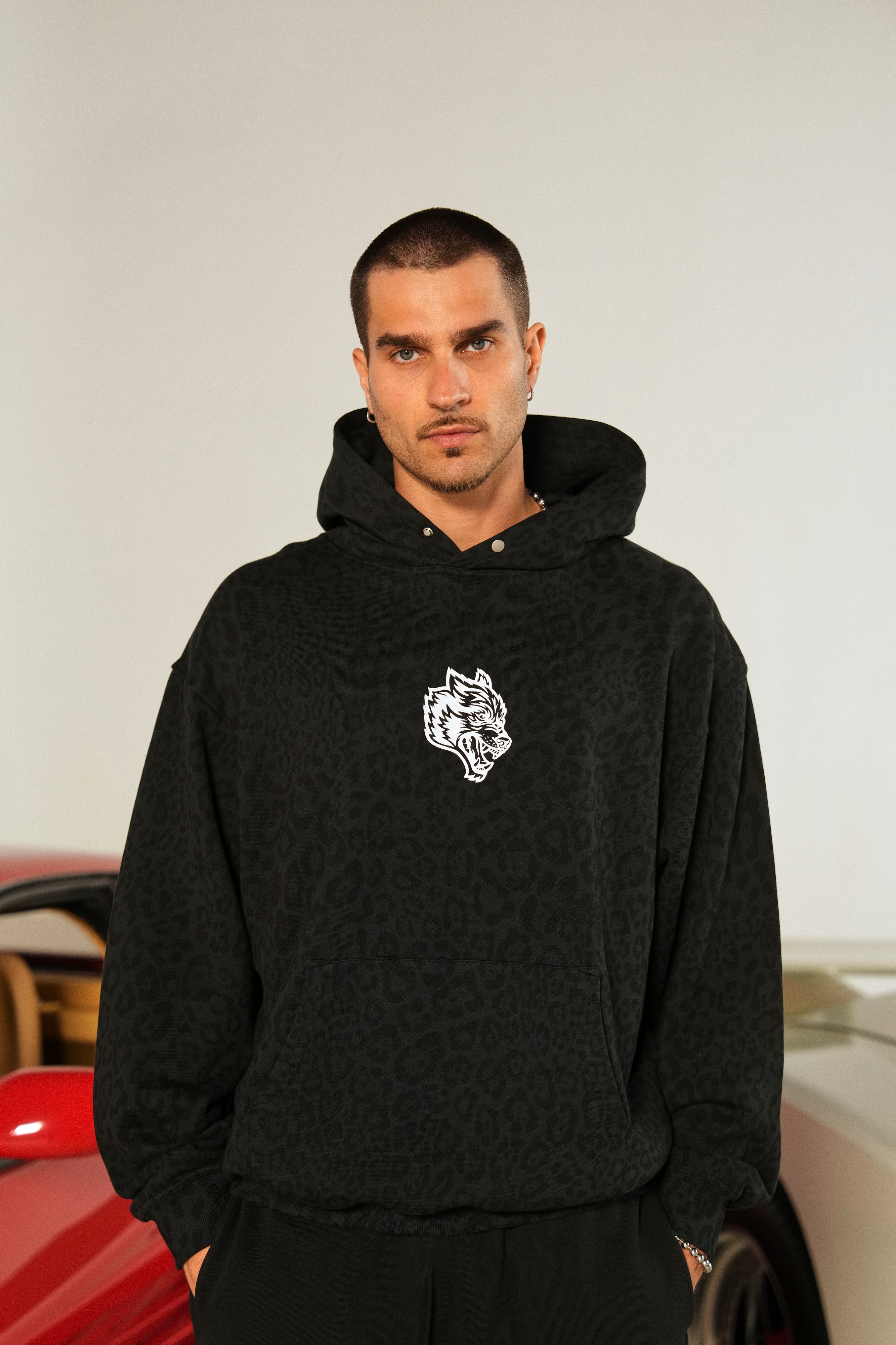 Big Wolf Pierce Hoodie - Charcoal Leopard Print