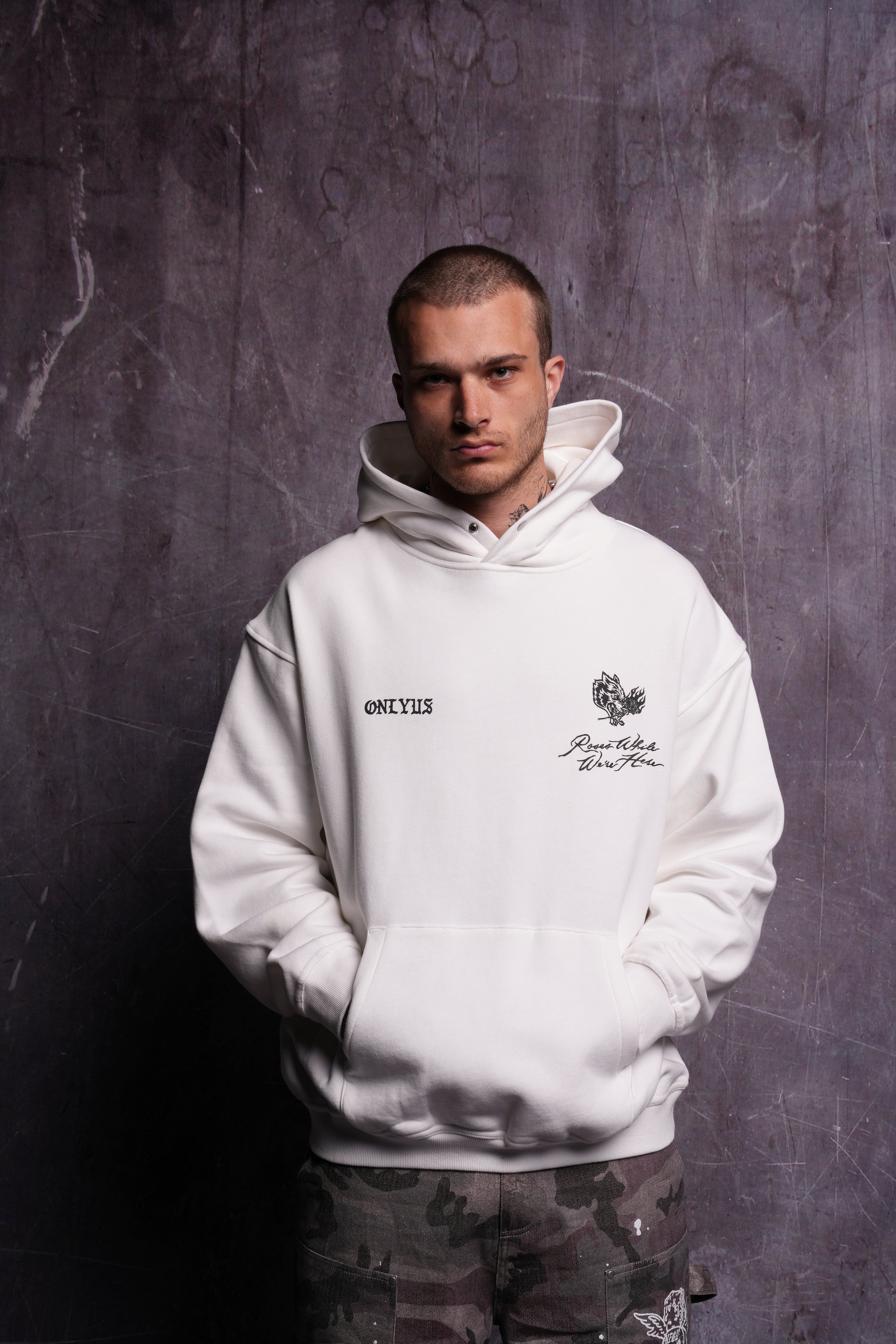 Wolves Among Roses Cream Pierce Hoodie - Side-By-Side Design