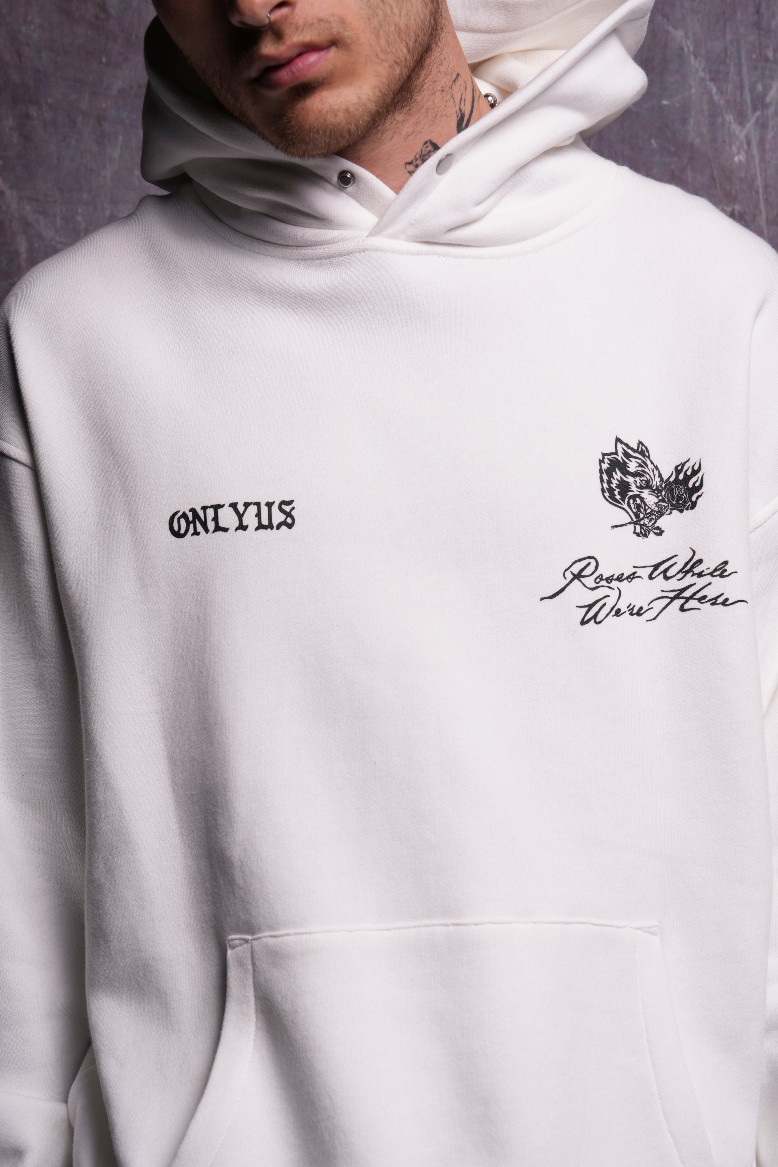 Wolves Among Roses Cream Pierce Hoodie - Side-By-Side Design