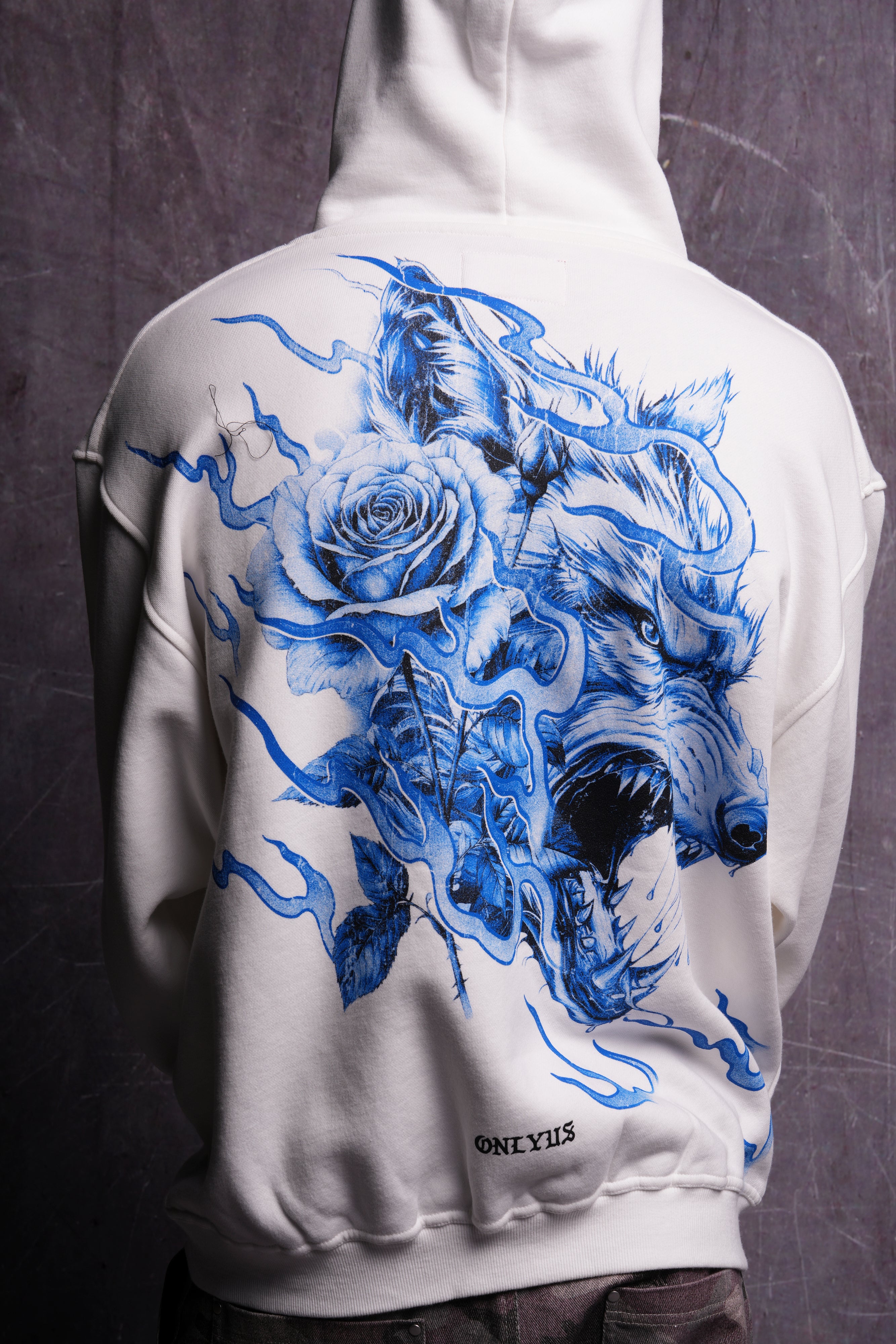 Wolves Among Roses Cream Pierce Hoodie - Side-By-Side Design