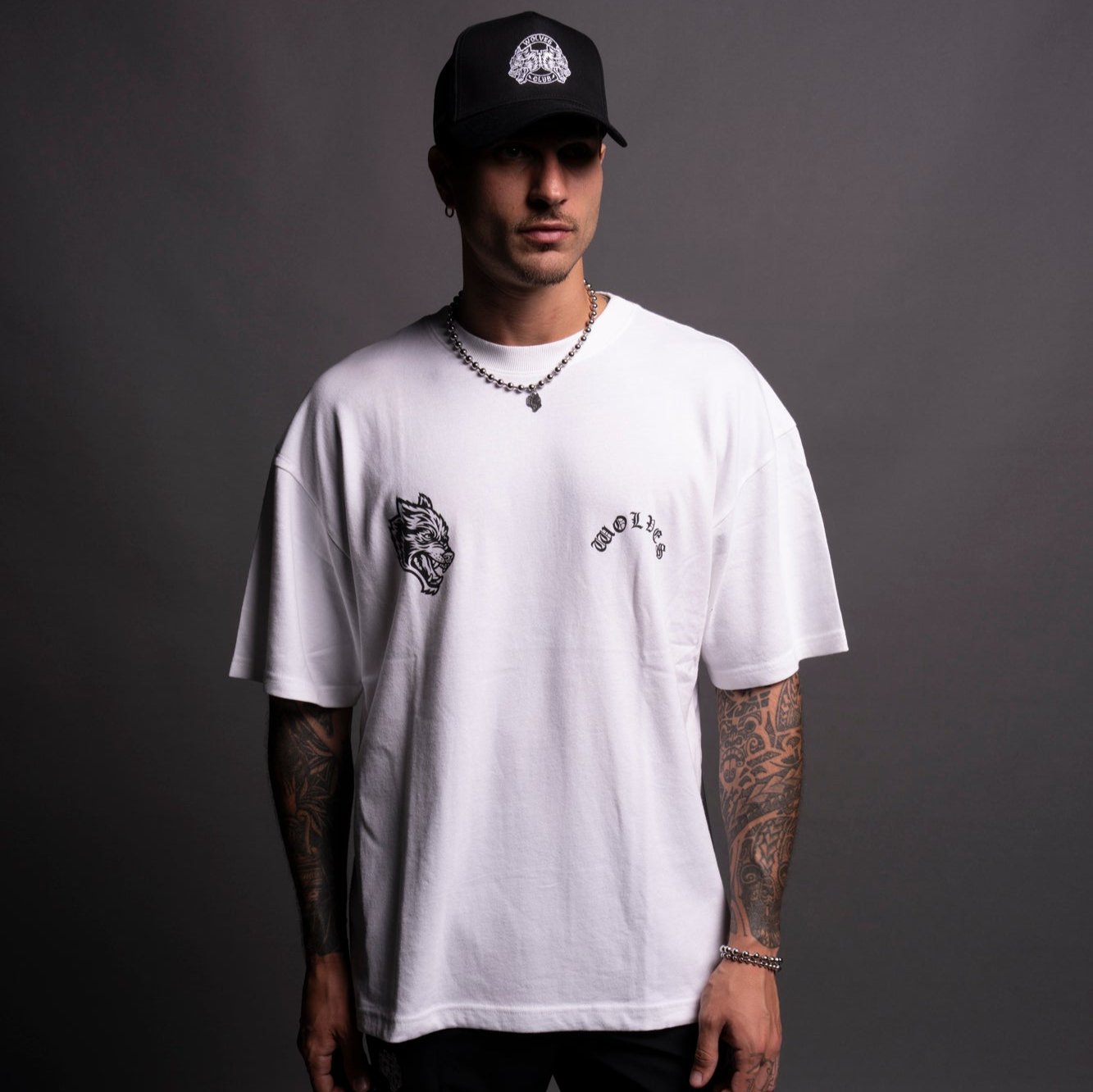 Wolf Chopper Oversized White Tee – Premium Fit