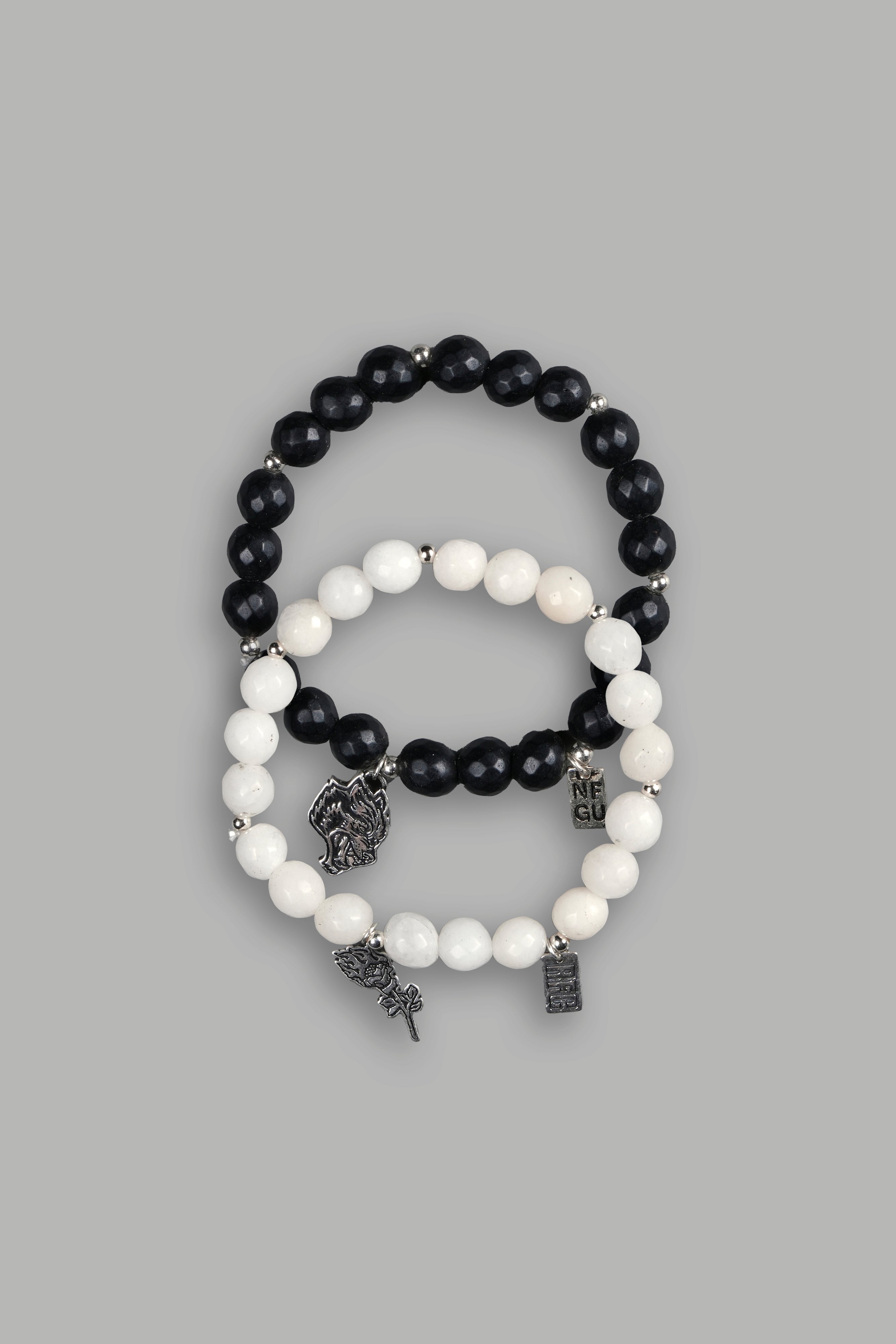 Wolf & Rose She Bracelet Set - Black & Cream