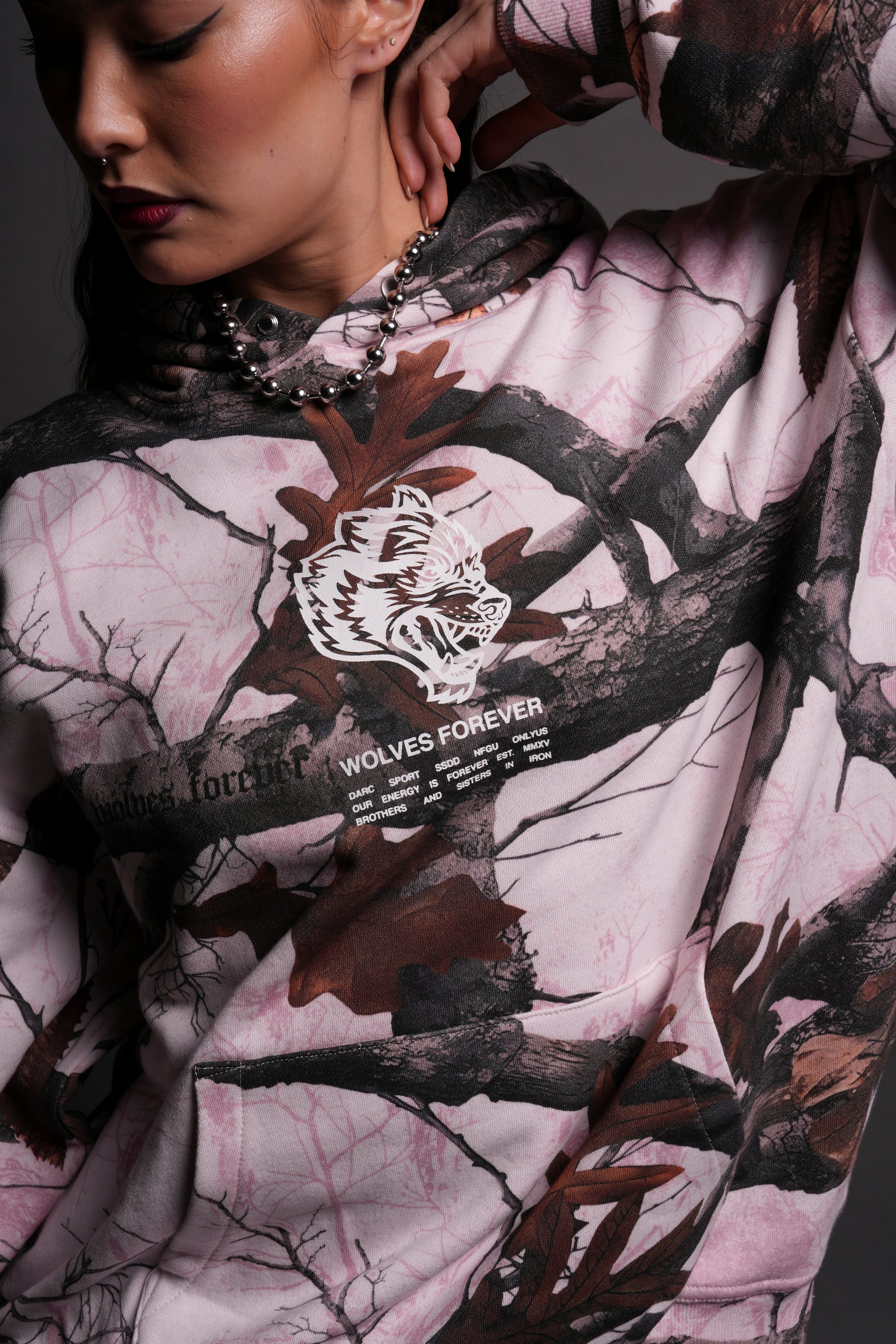 Pierce Hoodie - Baby Pink Woodland Camo by Wolves
