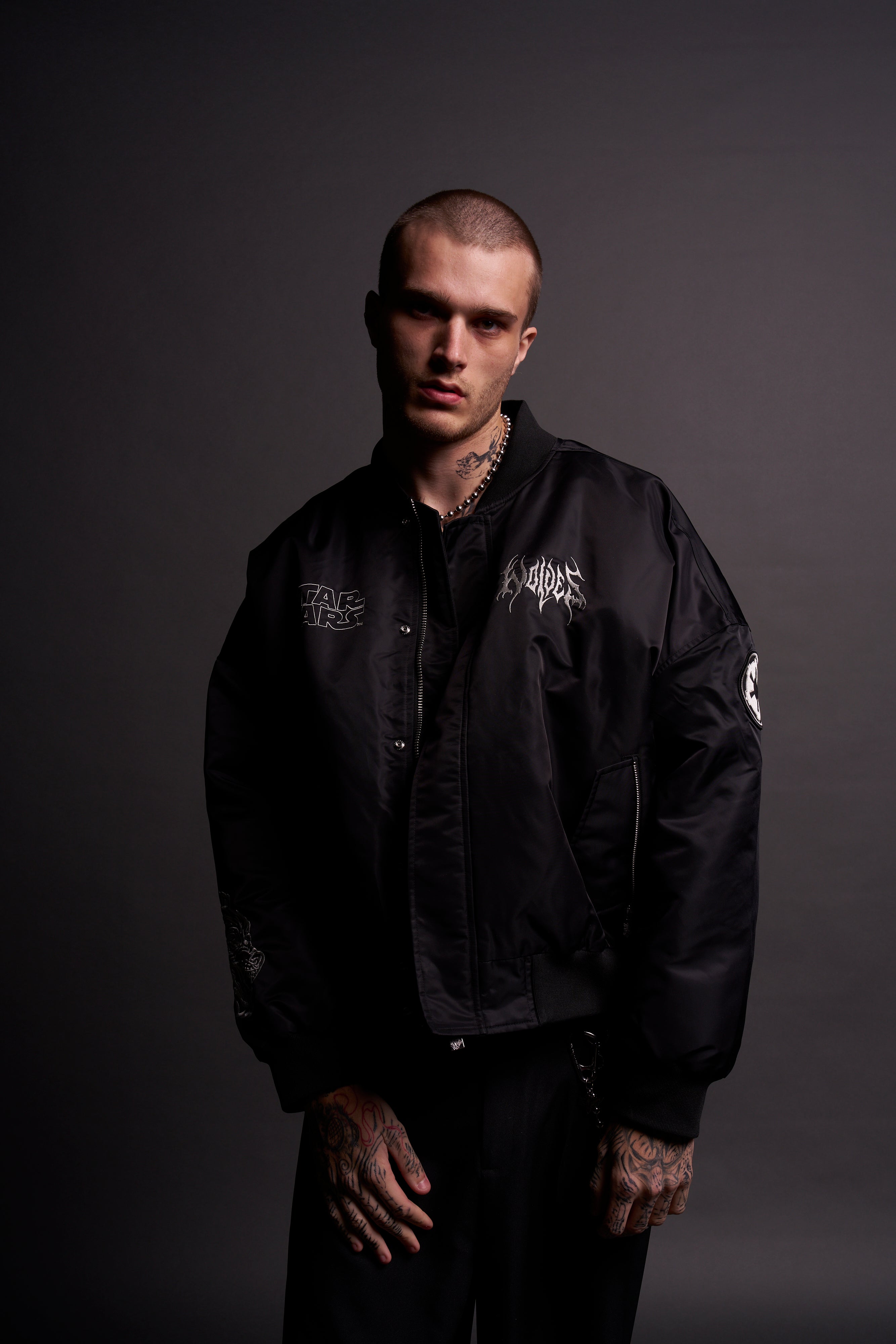 Black Vicious Nylon Bomber Jacket by Fear Is My Ally