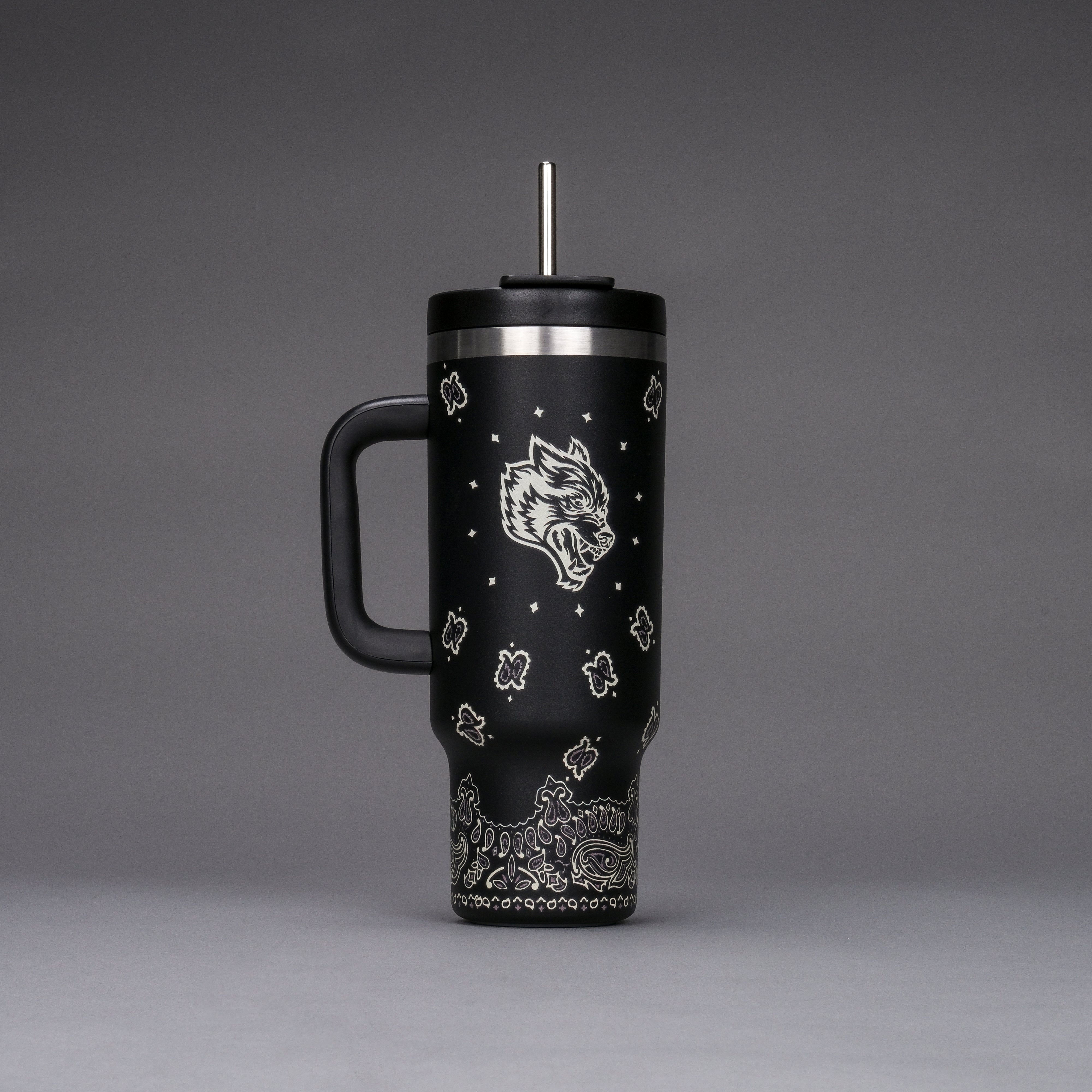 Black Western Wolf Insulated Travel Tumbler