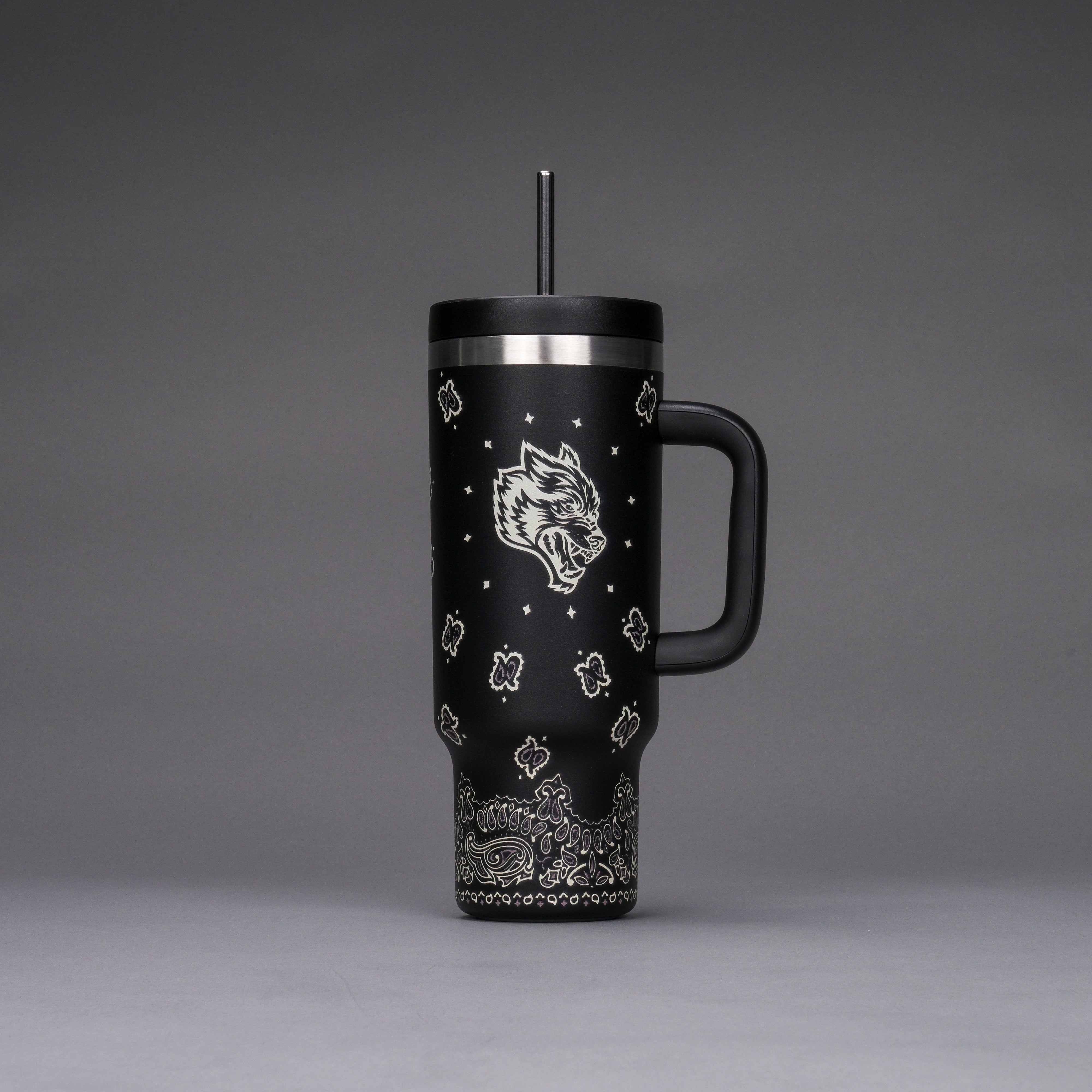 Black Western Wolf Insulated Travel Tumbler