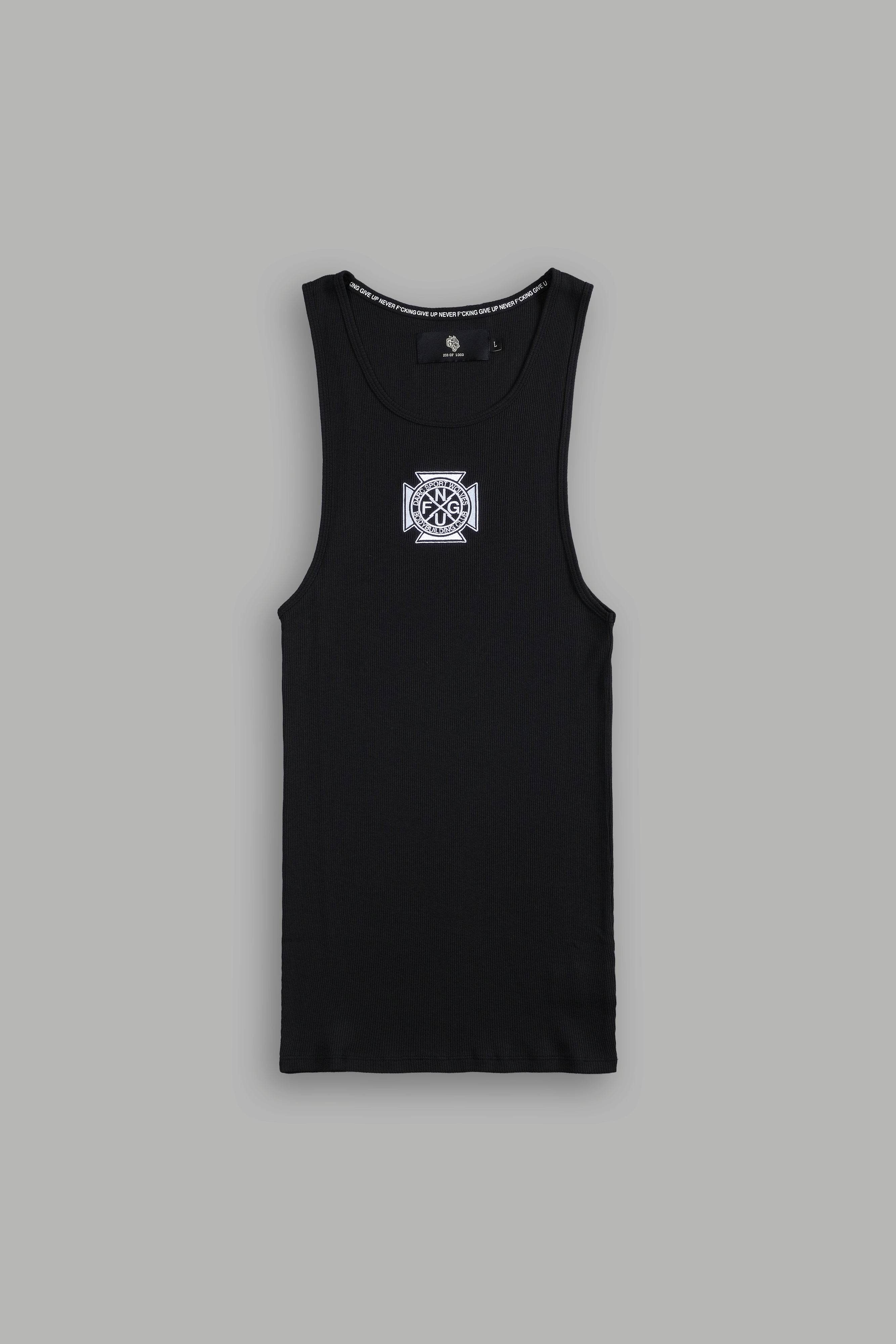 Black Ribbed Iron Cross Tank Top