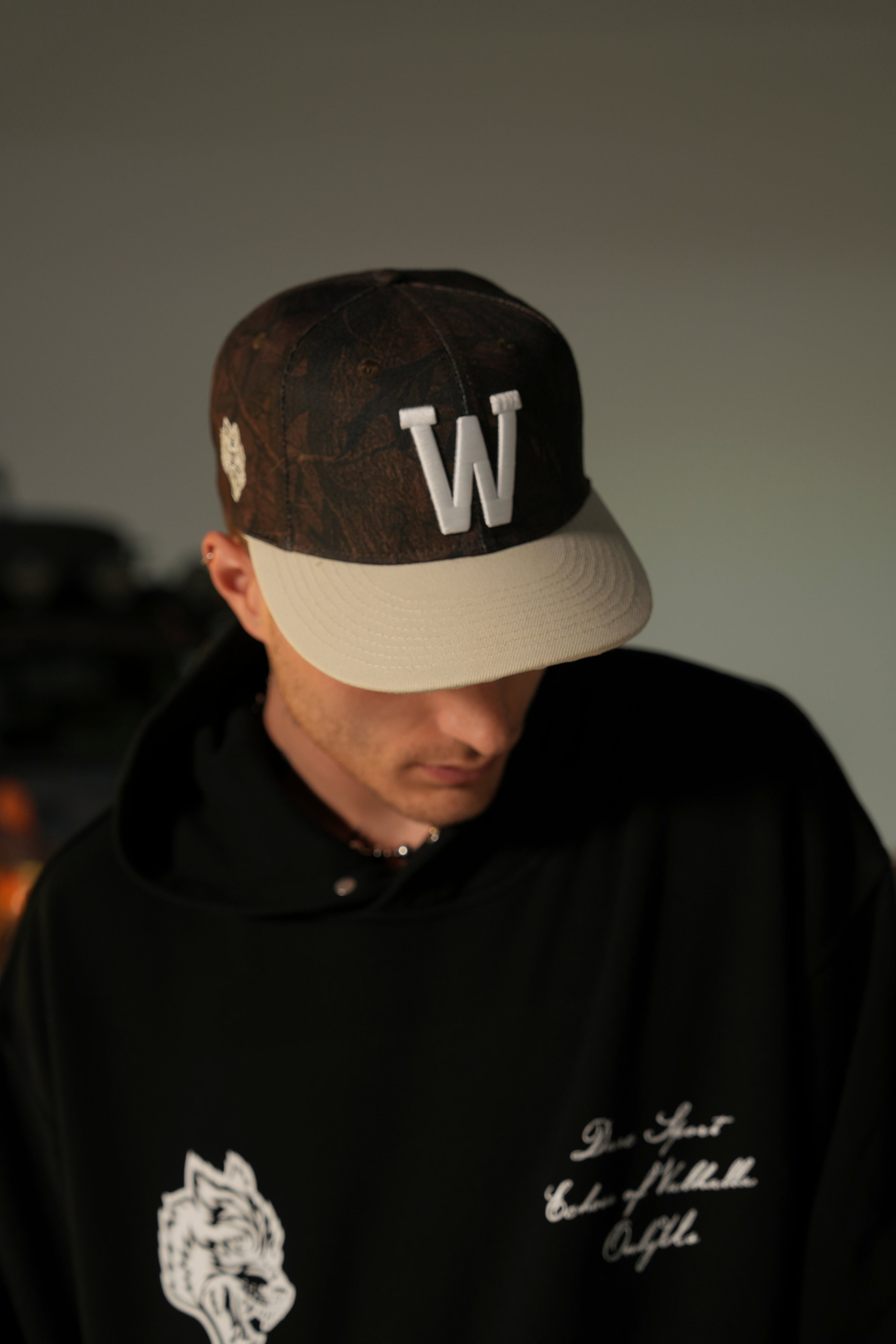 W Valhalla Wolf Camo Fitted Cap - Dark Brown
