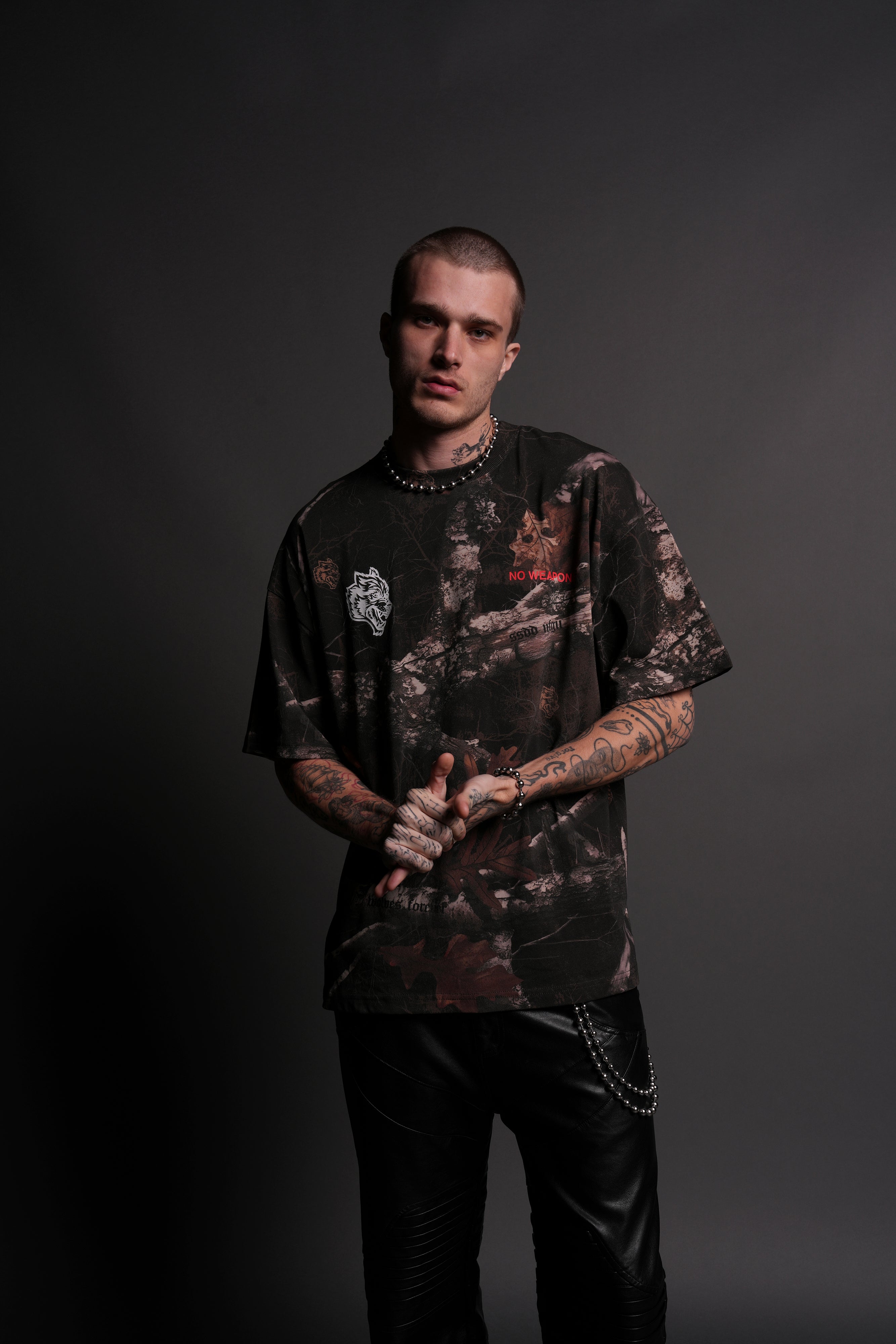 Premium Oversized Unisex Tee - Darc Brown Woodland Camo