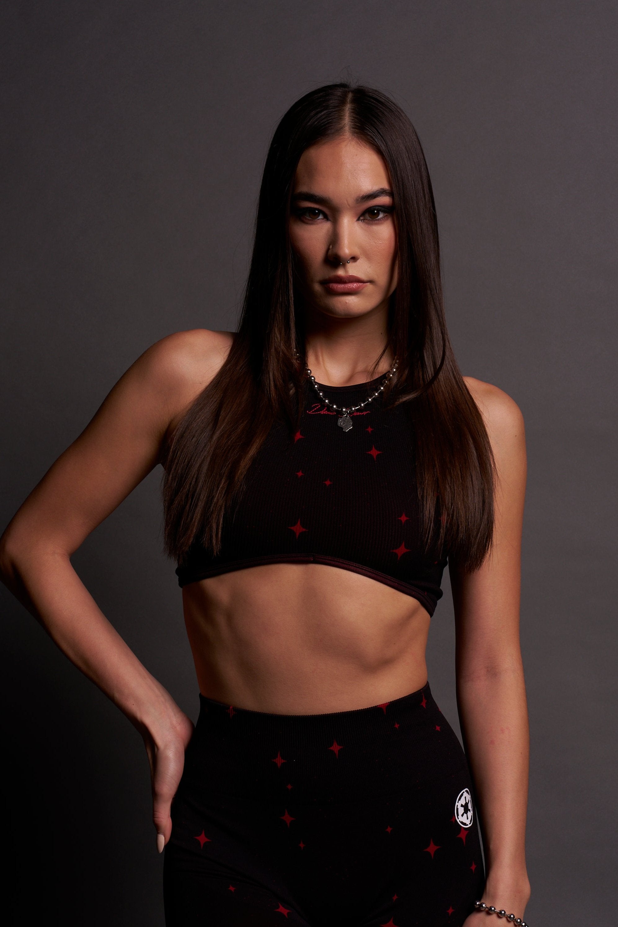 Everson Seamless Curve Tank - Black/Red Starry Night
