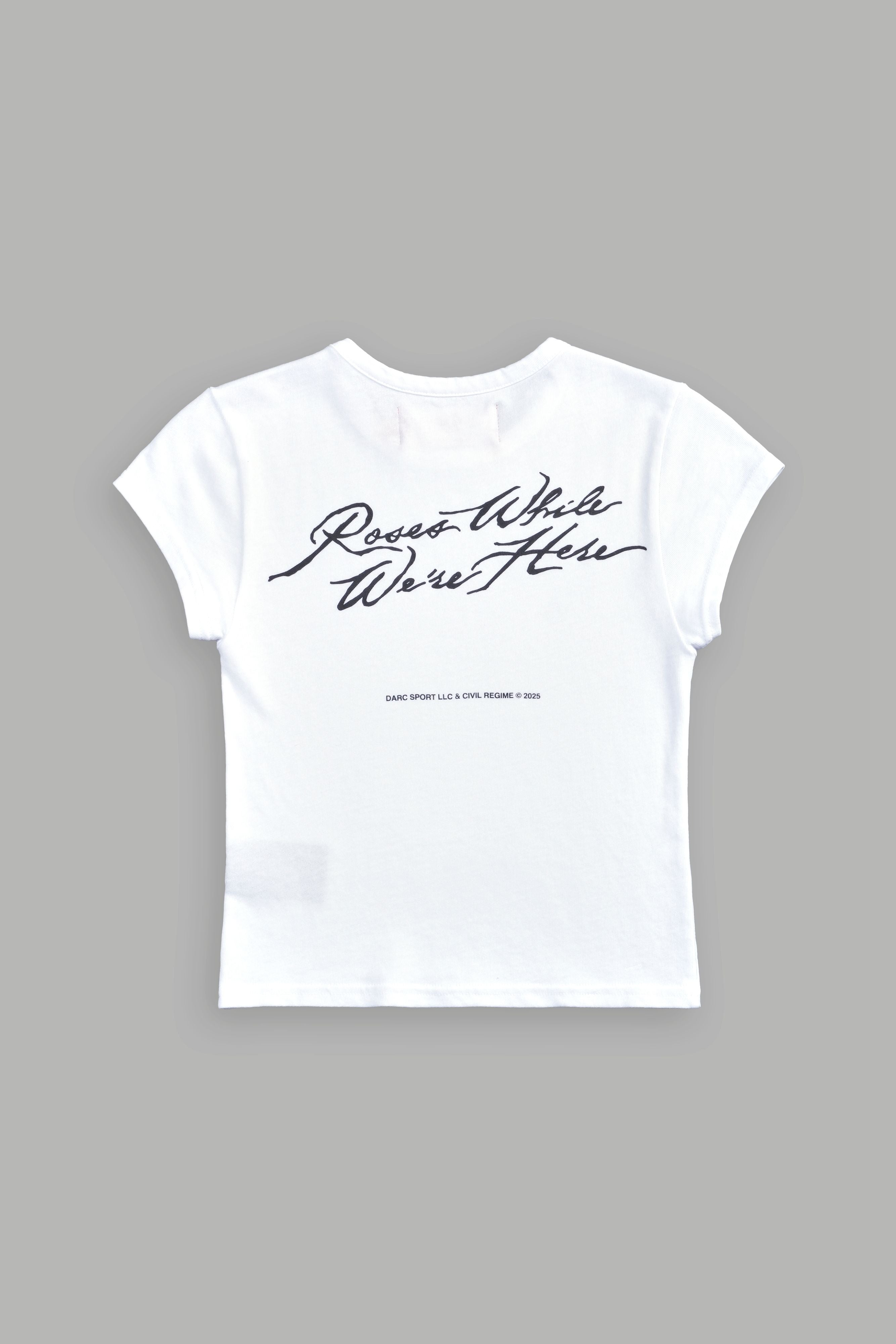 White 'Baby' Tee with Roses Print