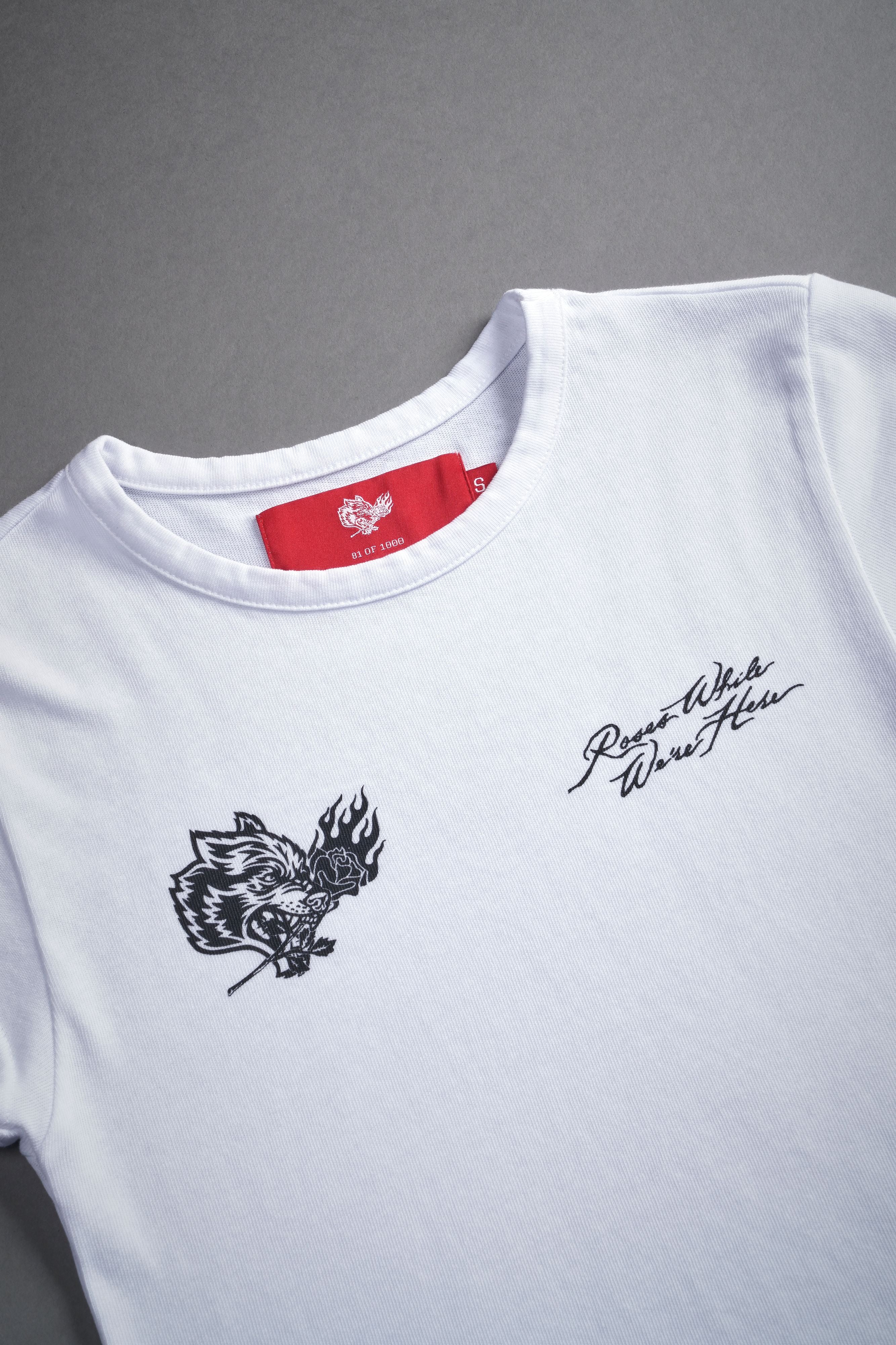White 'Baby' Tee with Roses Print