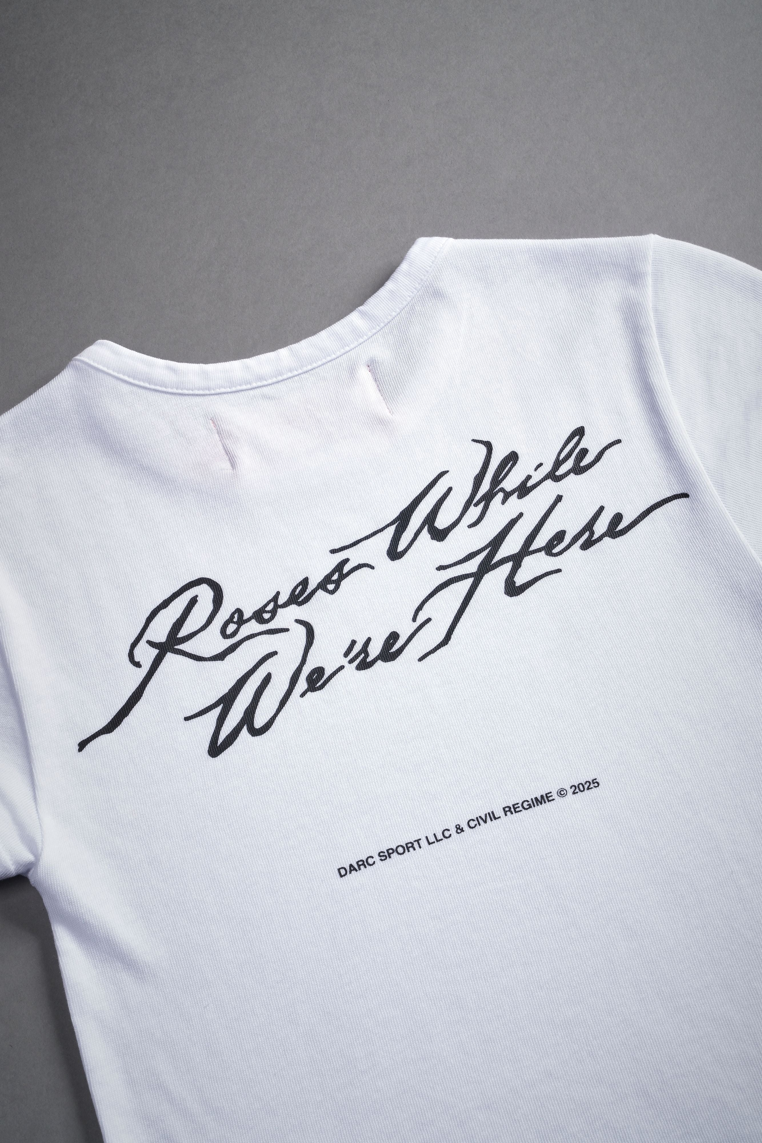 White 'Baby' Tee with Roses Print