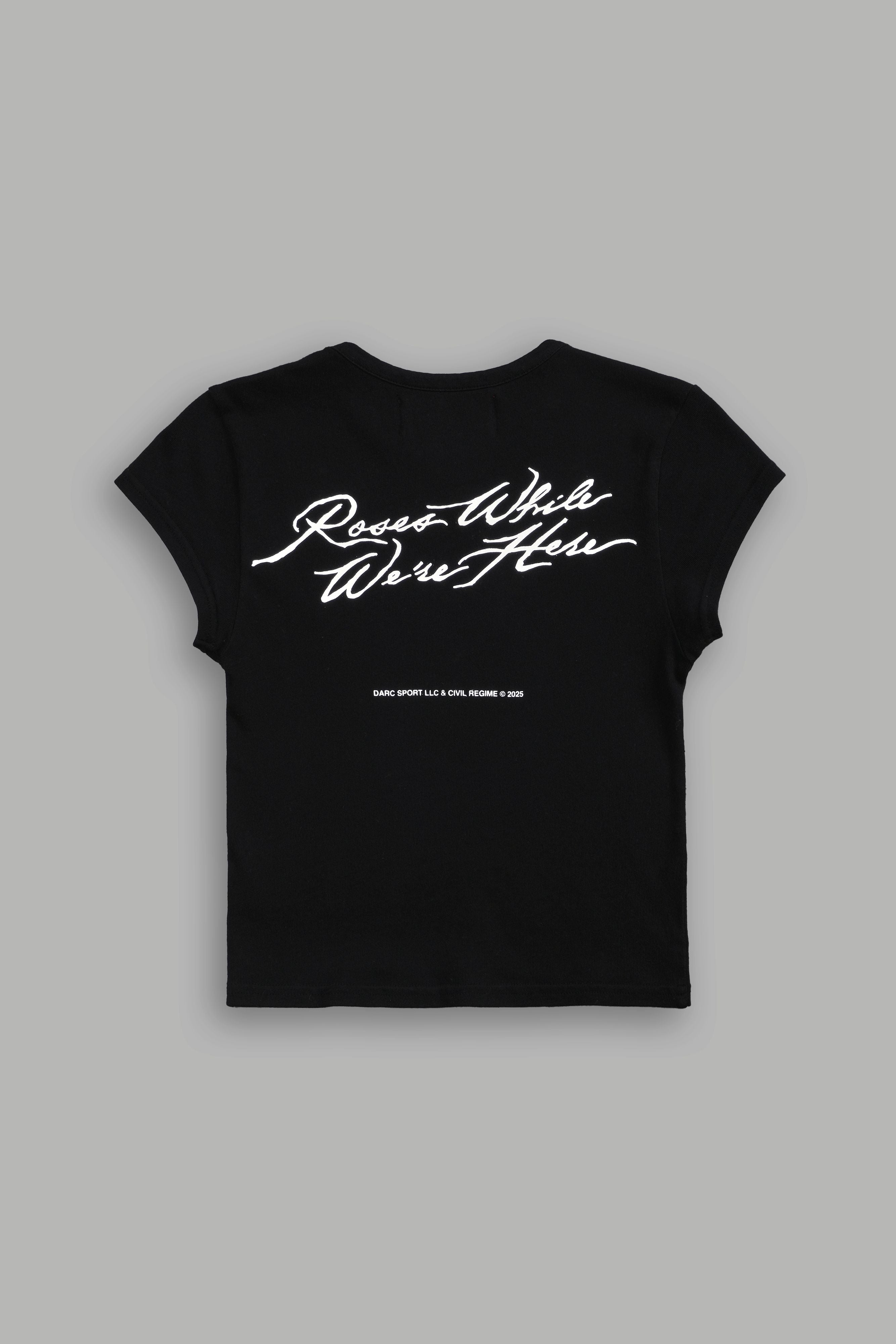 Black 'Baby' Tee with Roses Print