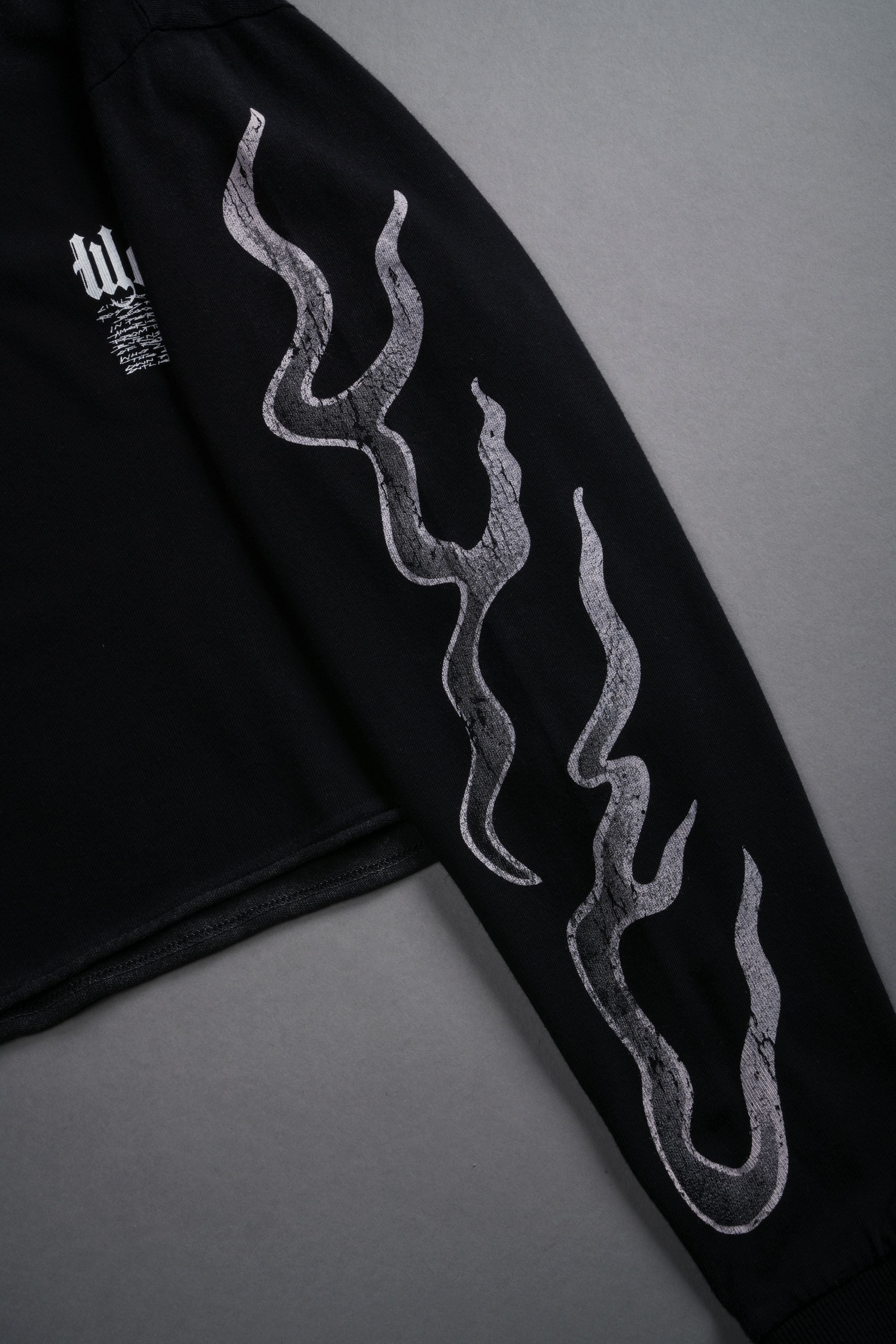 Black Infernal Bloom LS Cropped Tee - Premium Fit