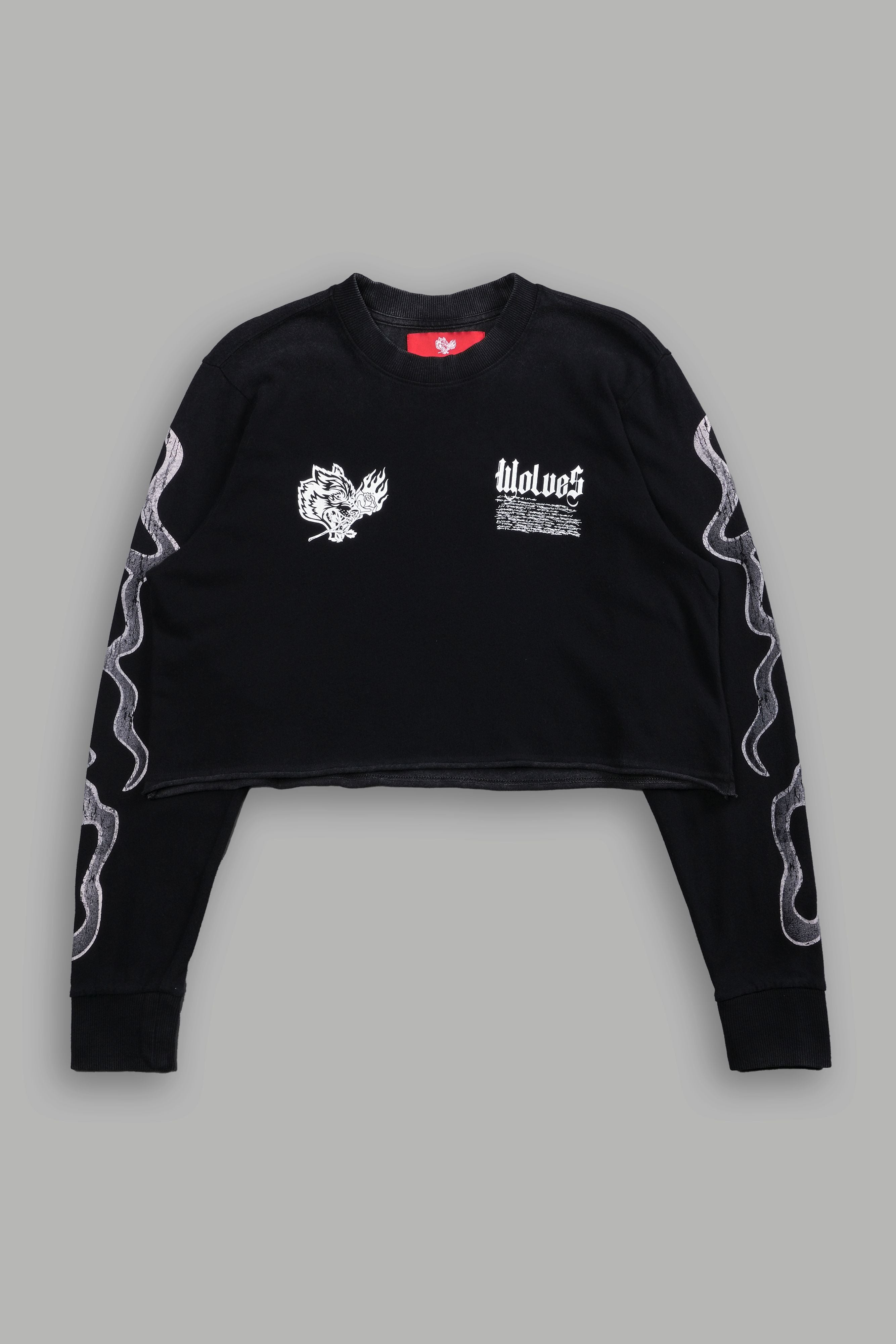 Black Infernal Bloom LS Cropped Tee - Premium Fit