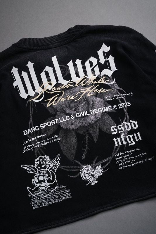 Black Infernal Bloom LS Cropped Tee - Premium Fit
