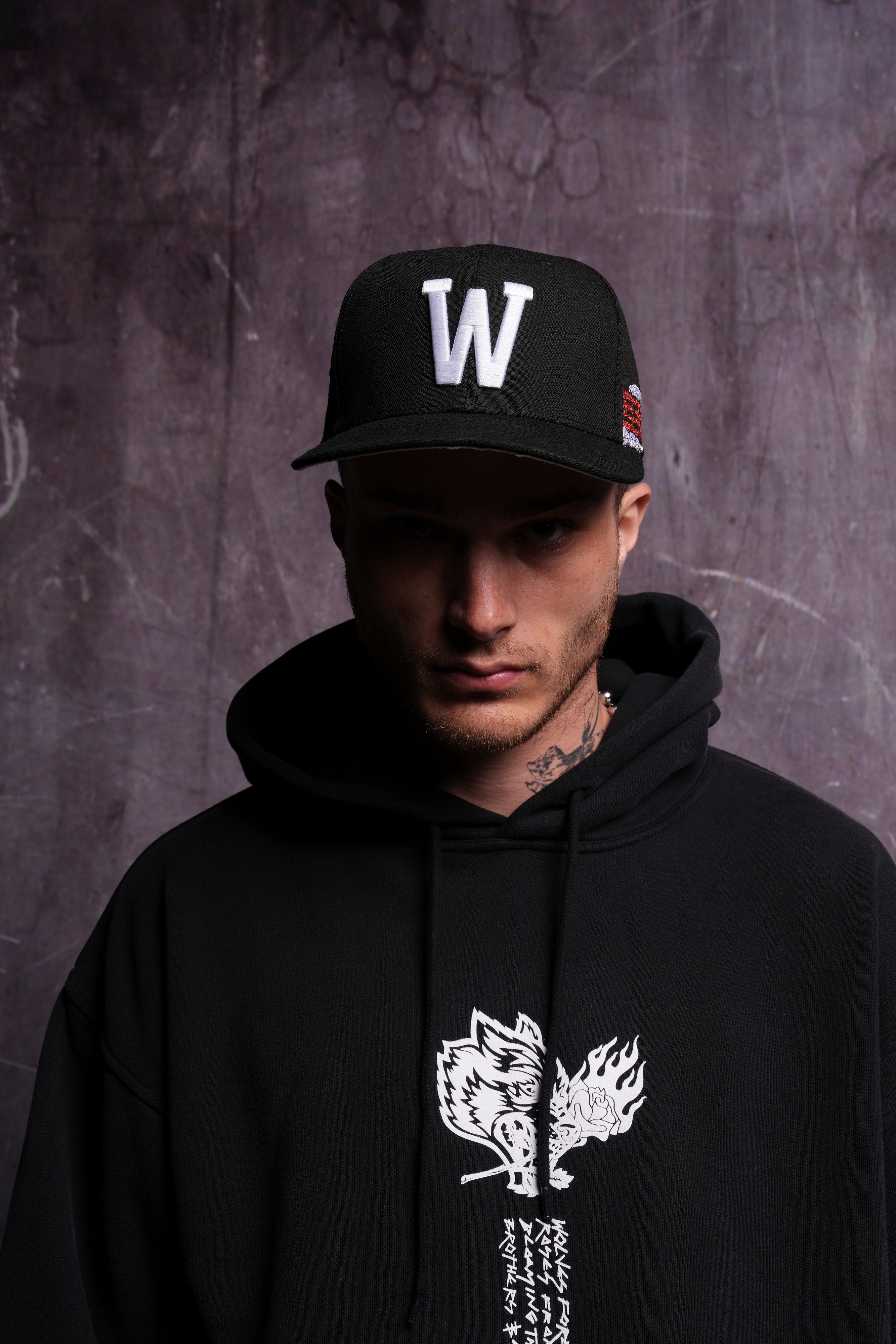 Black Snake & Rose Embroidered Fitted Cap