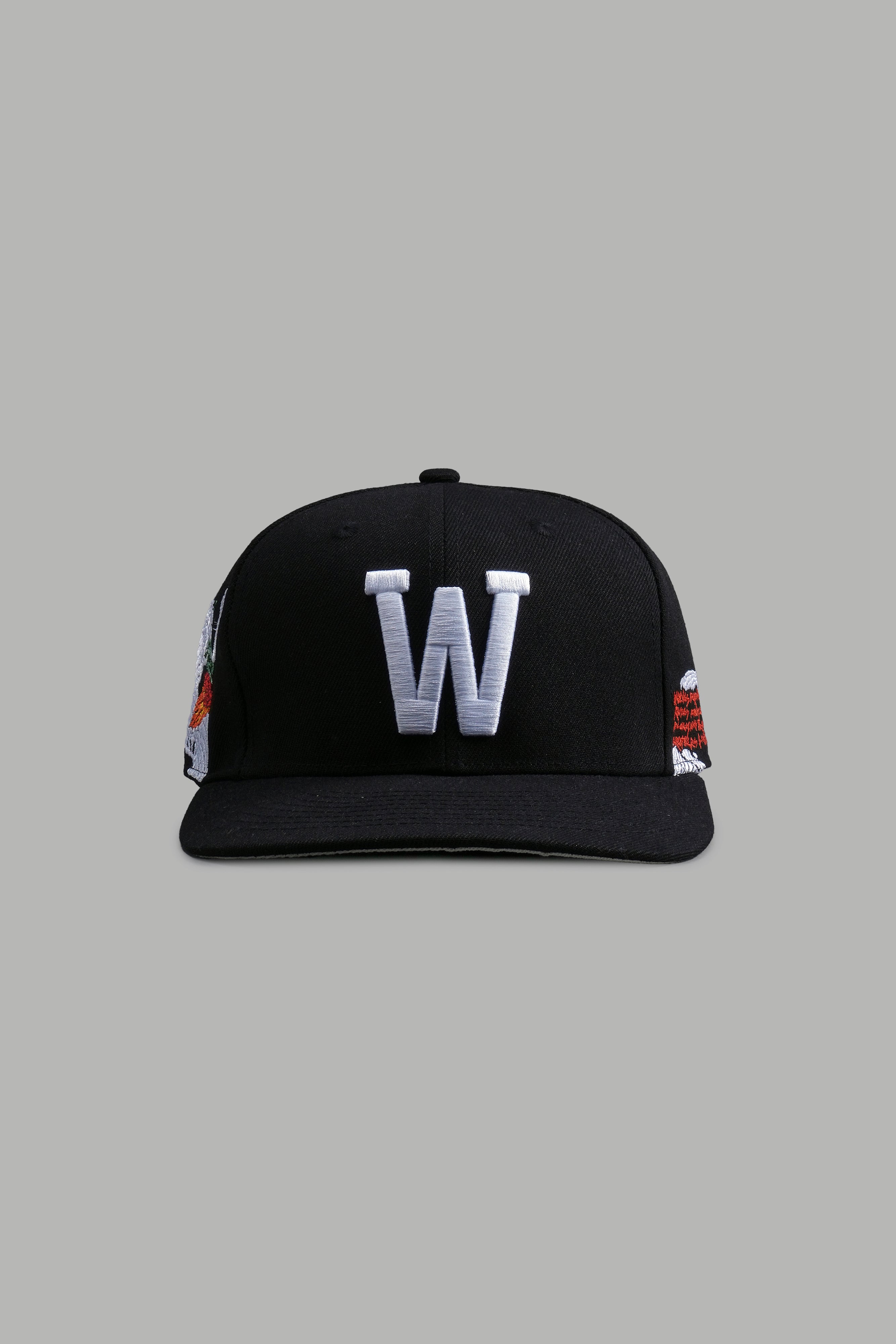 Black Snake & Rose Embroidered Fitted Cap