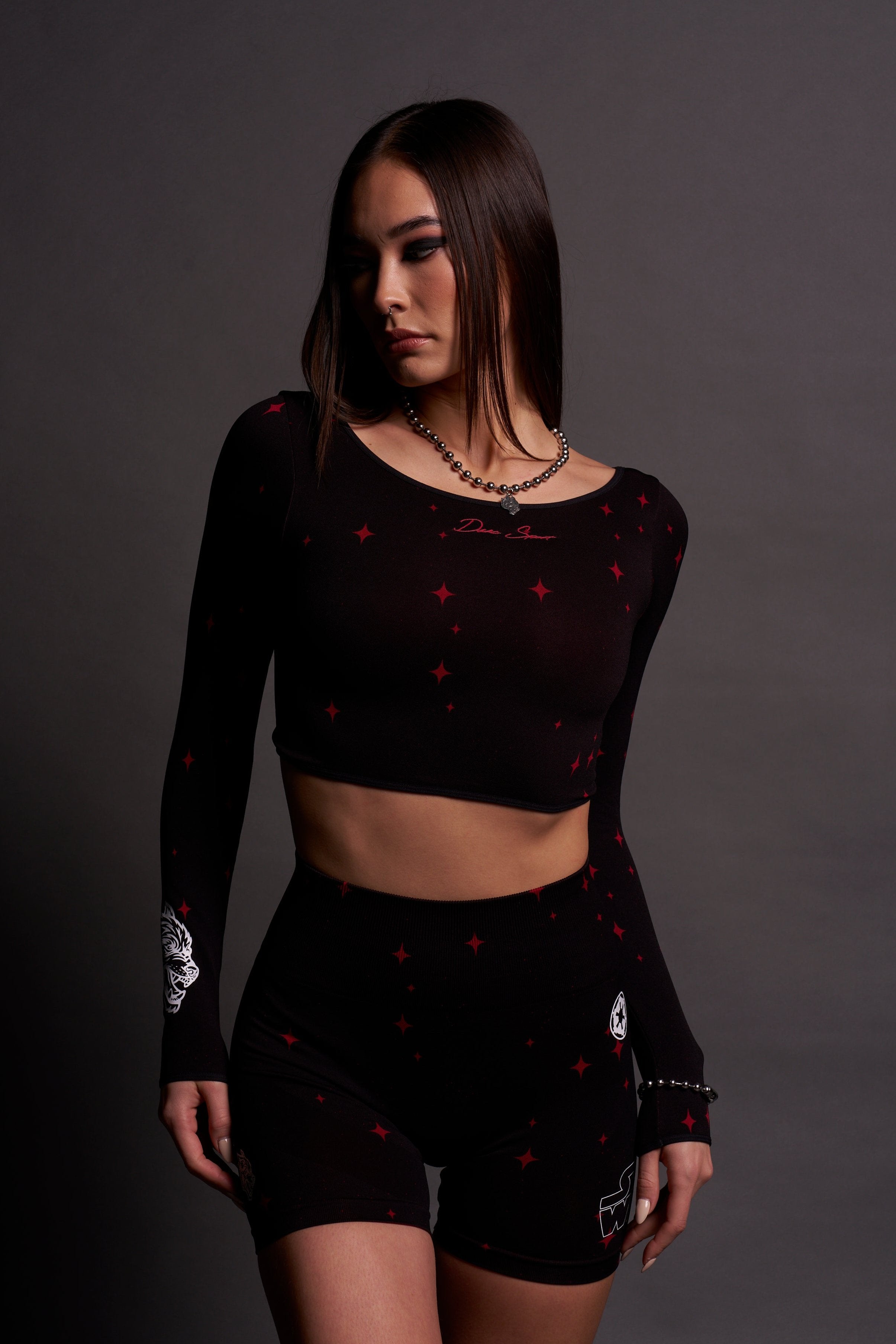 Chloe Long Sleeve Top - Black/Red Starry Night Print