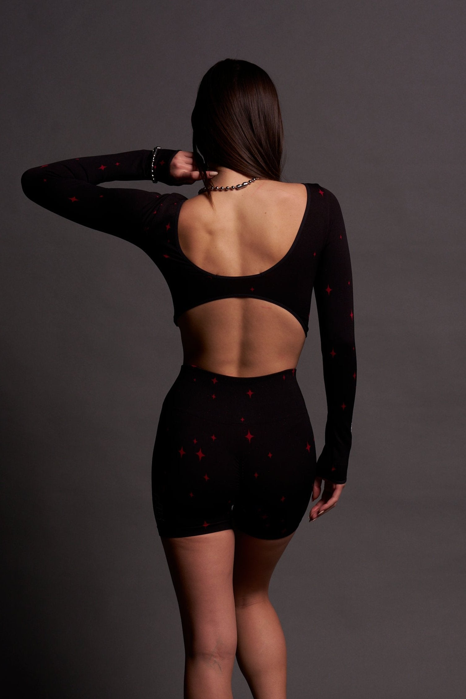 Chloe Long Sleeve Top - Black/Red Starry Night Print