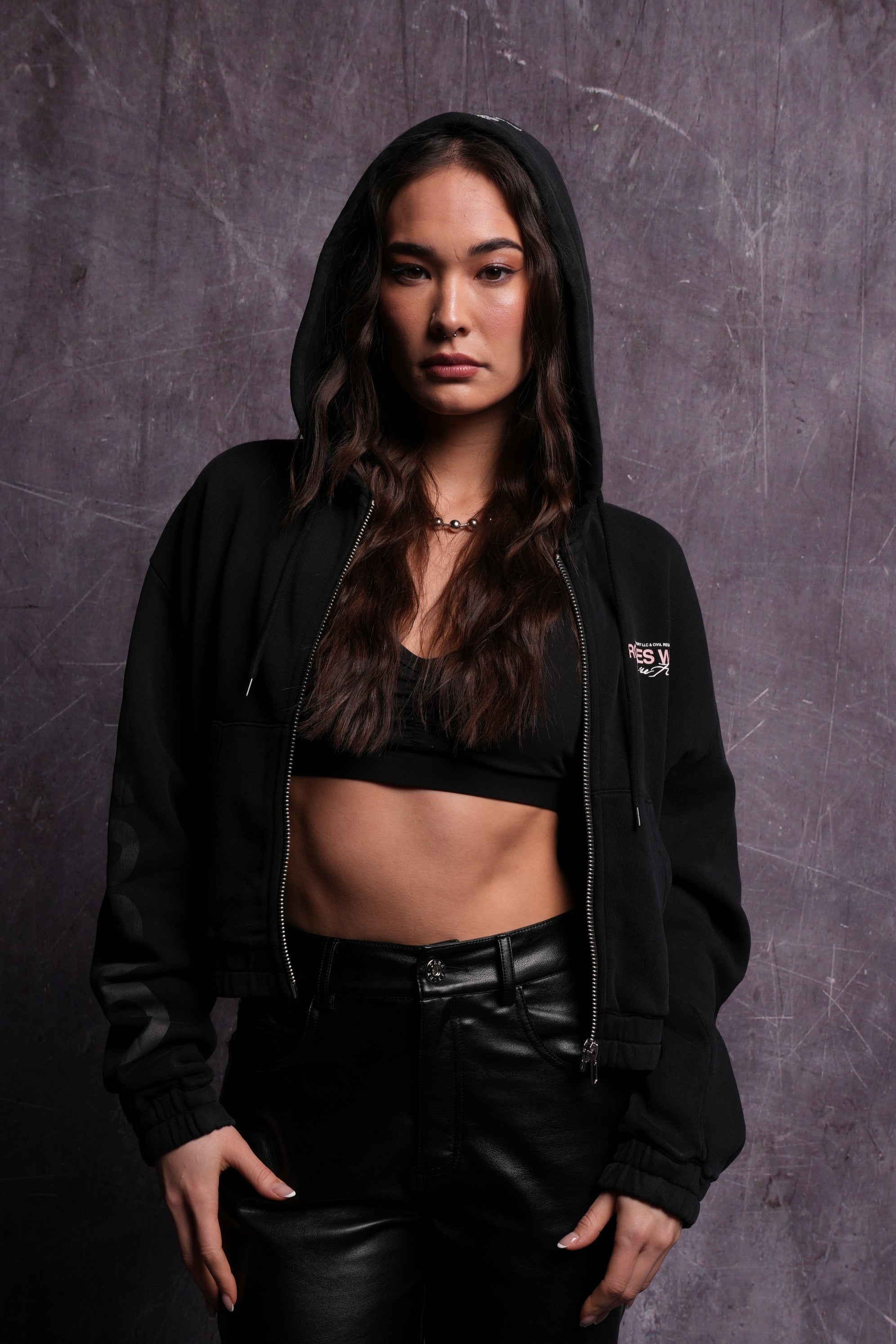 Black Cropped Zip Hoodie - Life and Death Chambers Style