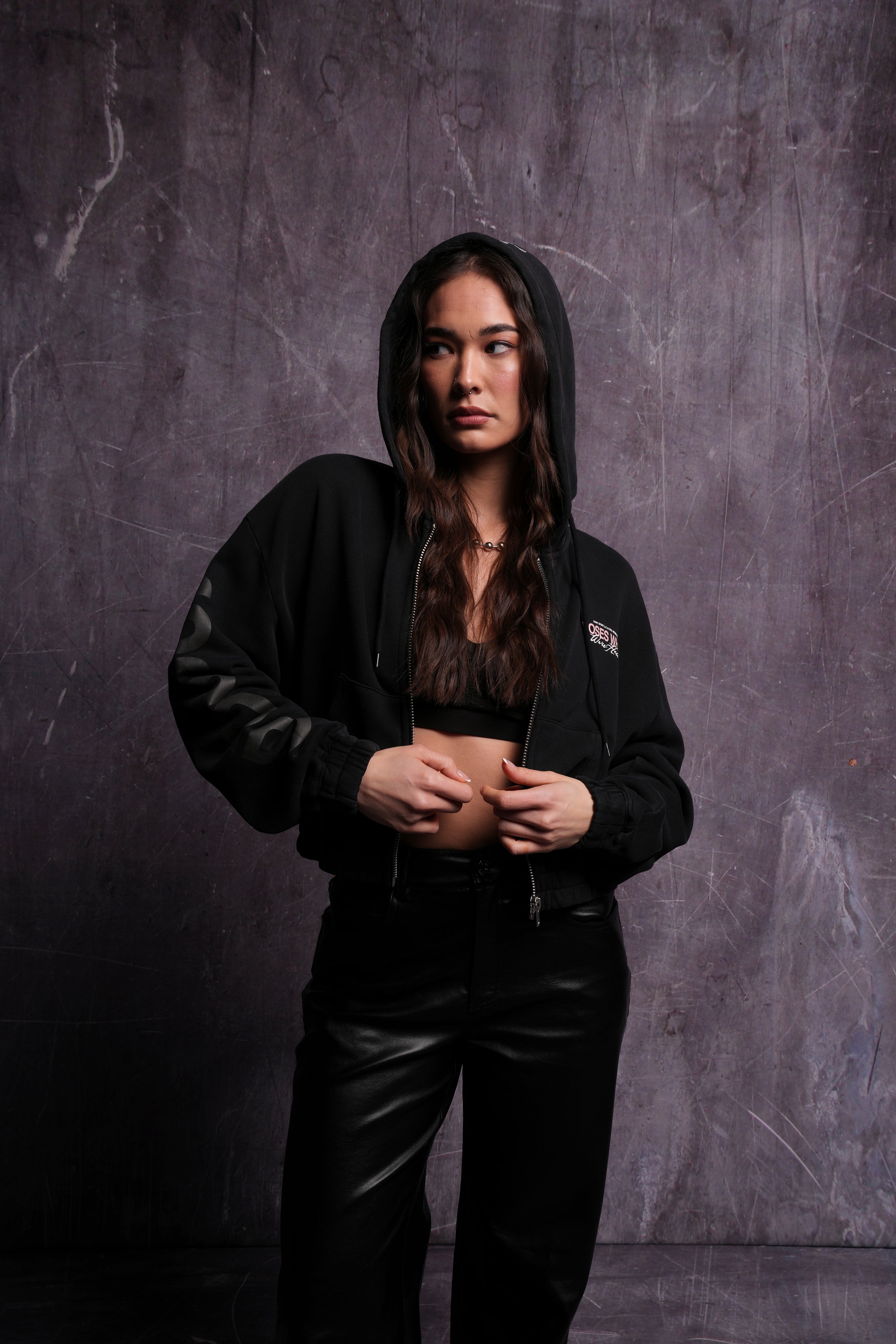 Black Cropped Zip Hoodie - Life and Death Chambers Style