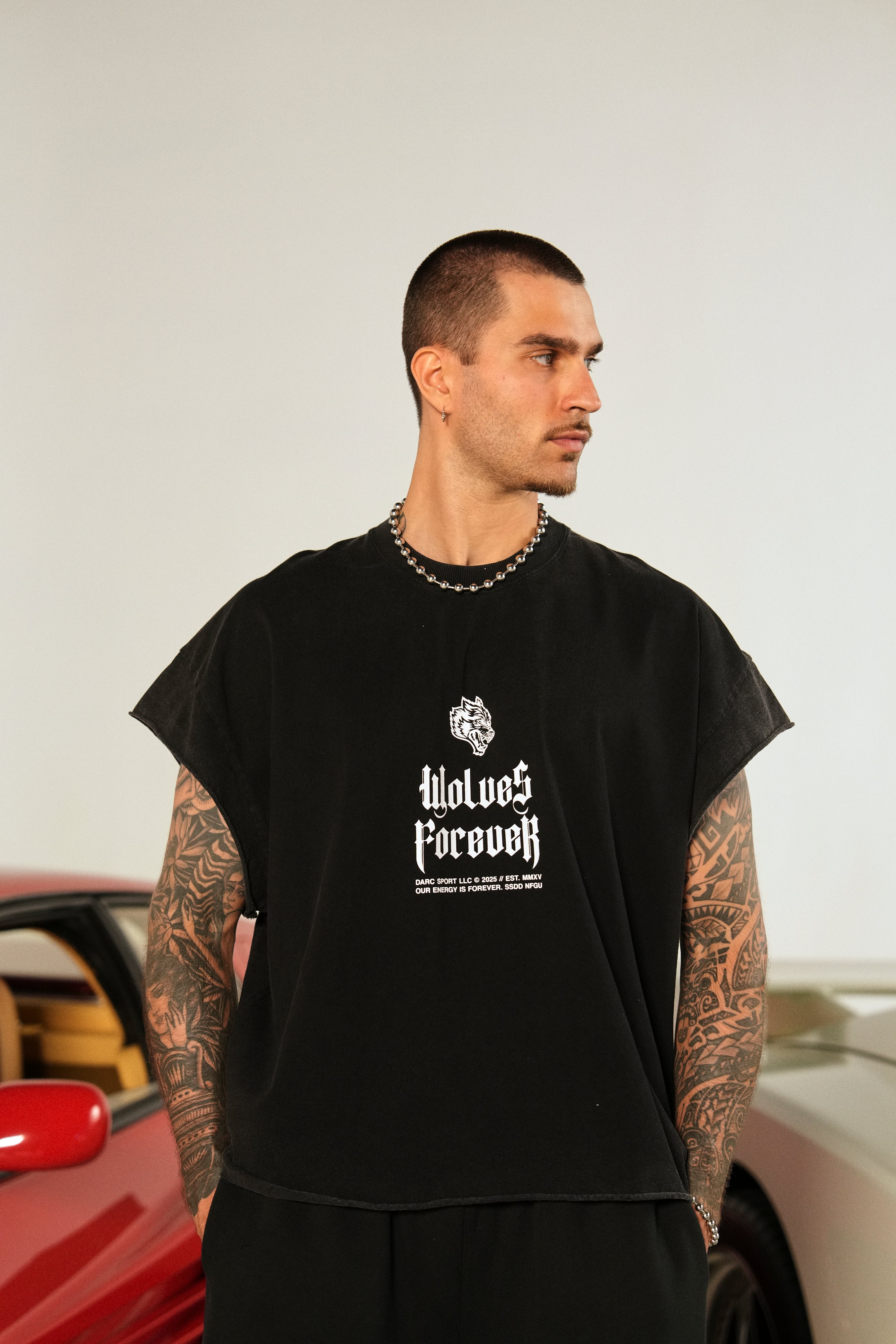 Black Grunge Cut-Off Tee - Edgy Streetwear Essential