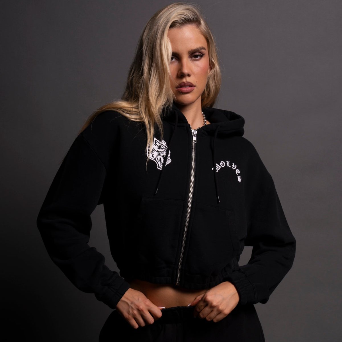 Wolf Chopper 'Chambers' Black Cropped Zip Hoodie