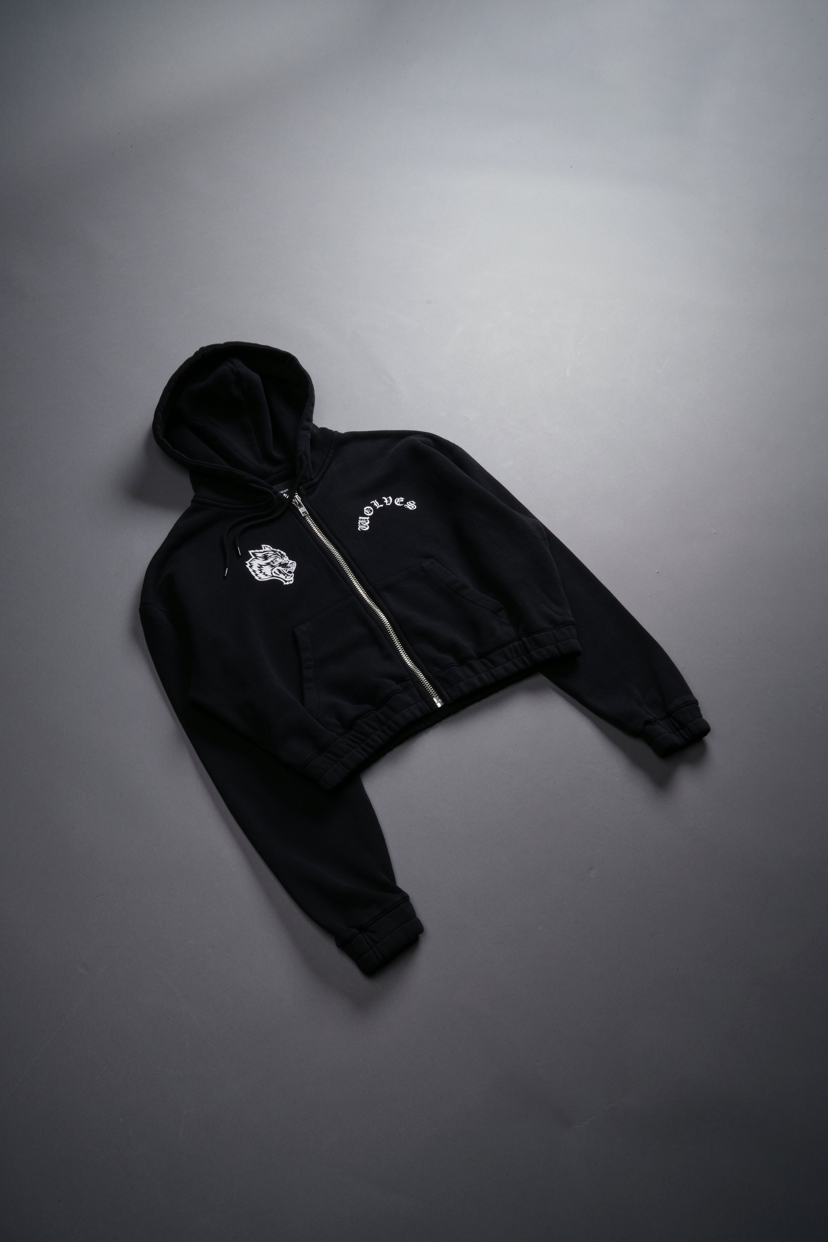Wolf Chopper 'Chambers' Black Cropped Zip Hoodie