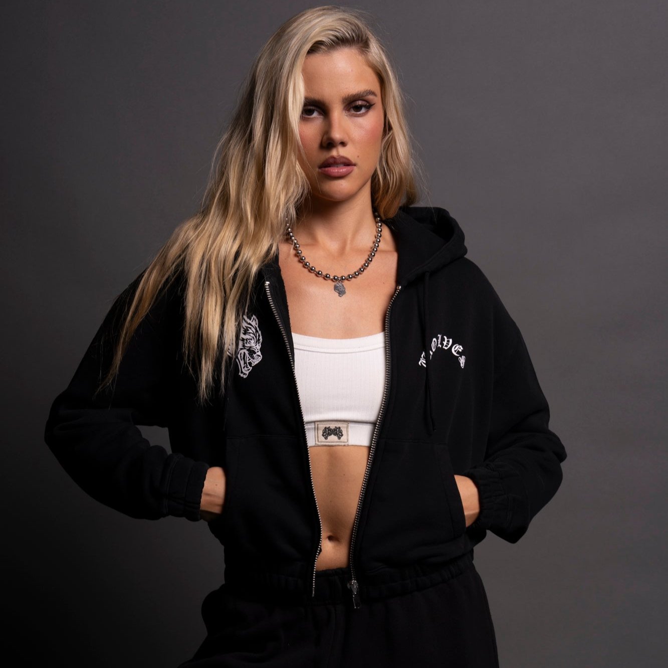 Wolf Chopper 'Chambers' Black Cropped Zip Hoodie