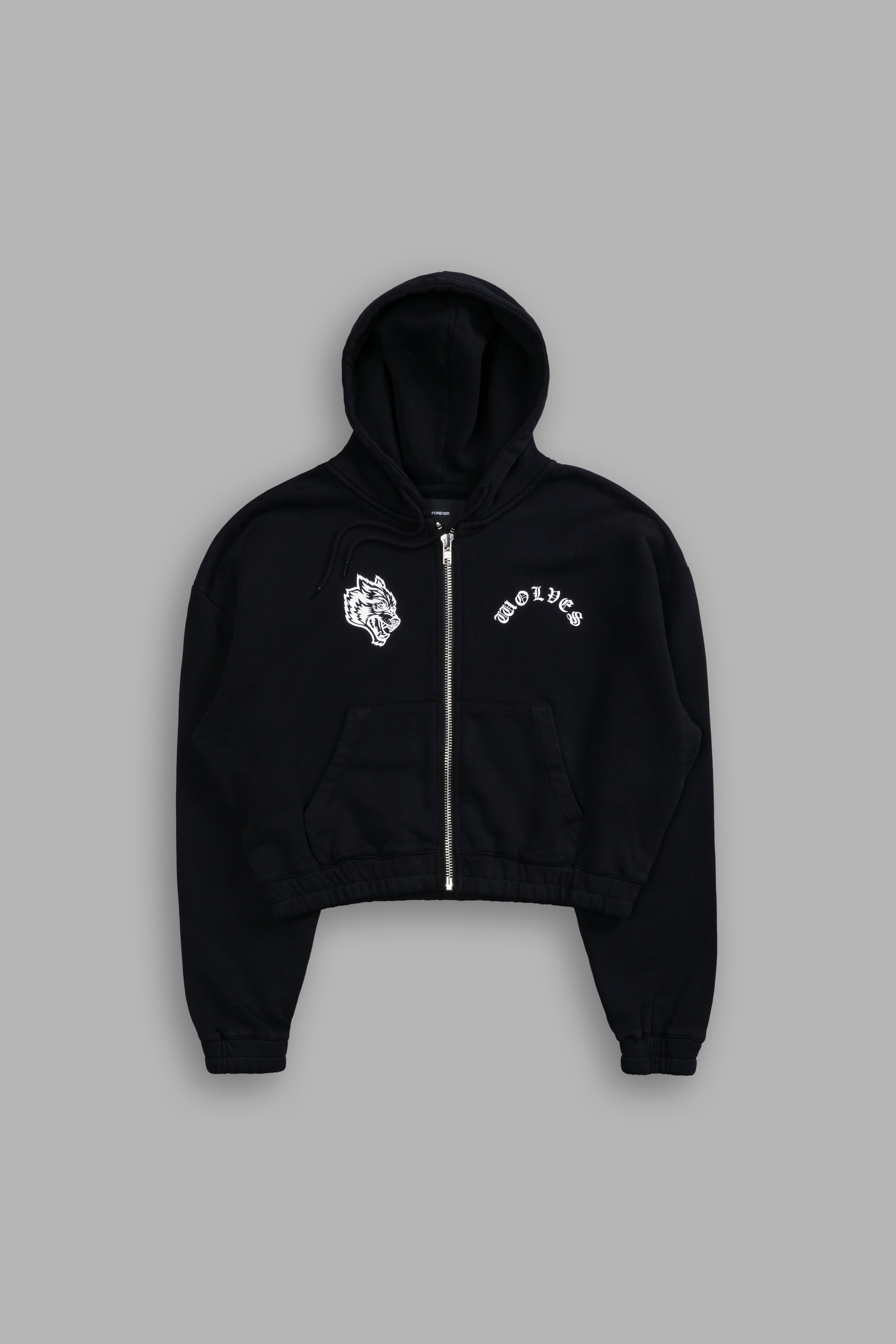 Wolf Chopper 'Chambers' Black Cropped Zip Hoodie
