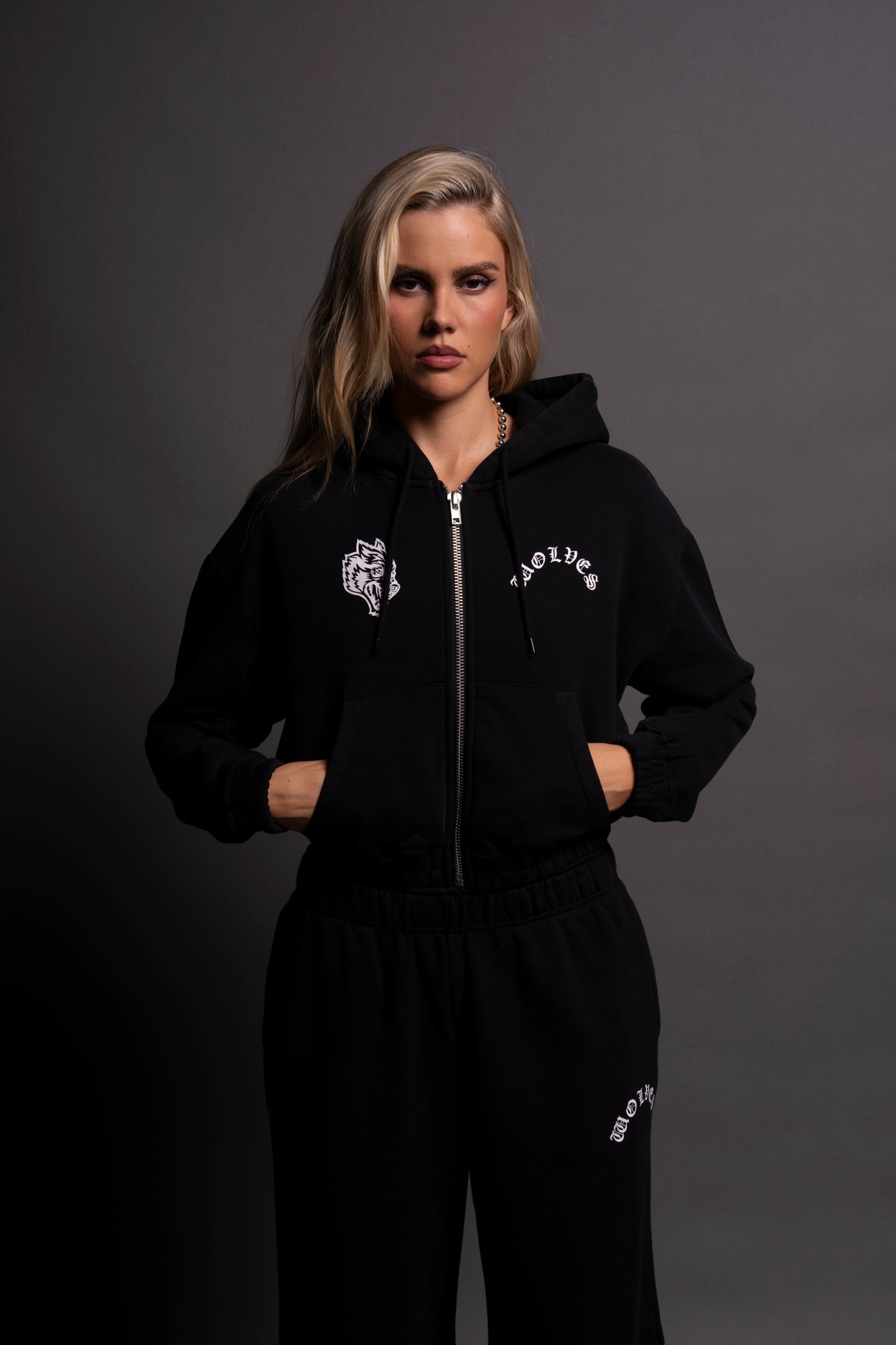 Wolf Chopper 'Chambers' Black Cropped Zip Hoodie