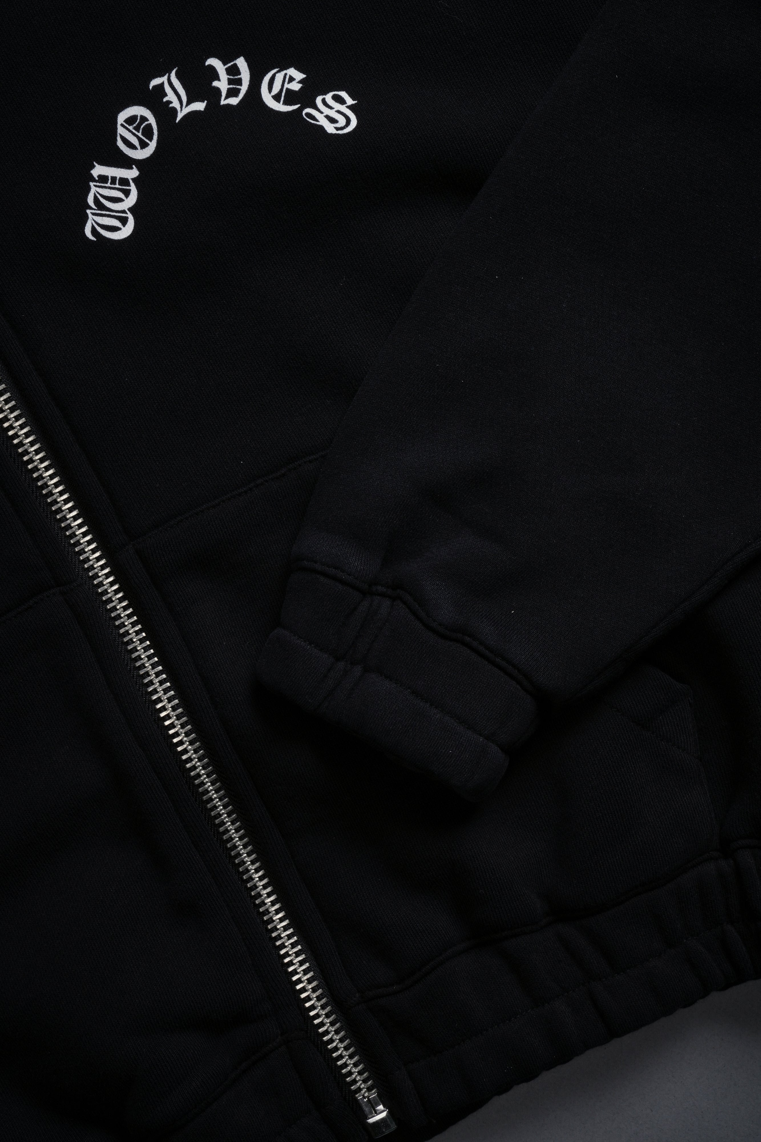 Wolf Chopper 'Chambers' Black Cropped Zip Hoodie