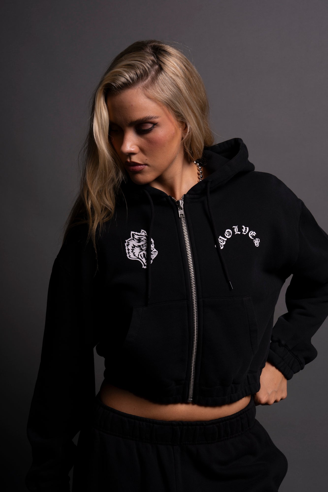 Wolf Chopper 'Chambers' Black Cropped Zip Hoodie