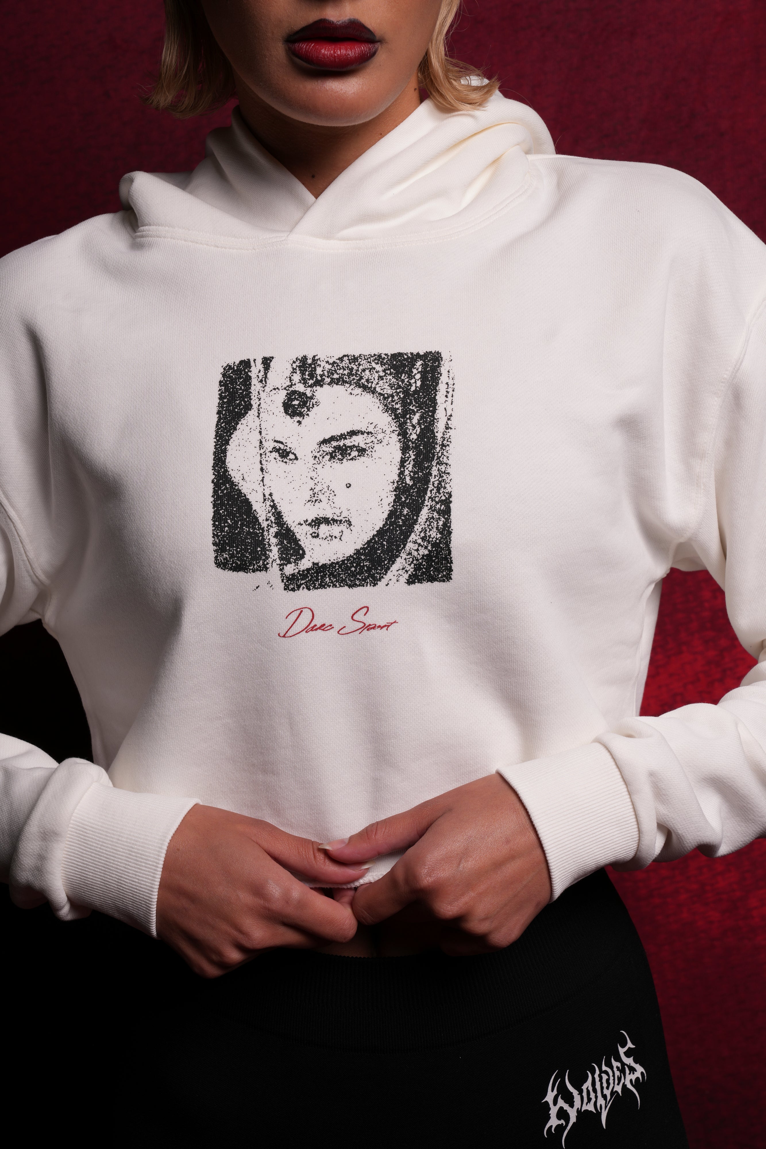 Cream Cropped Wyoming Hoodie by The Queen