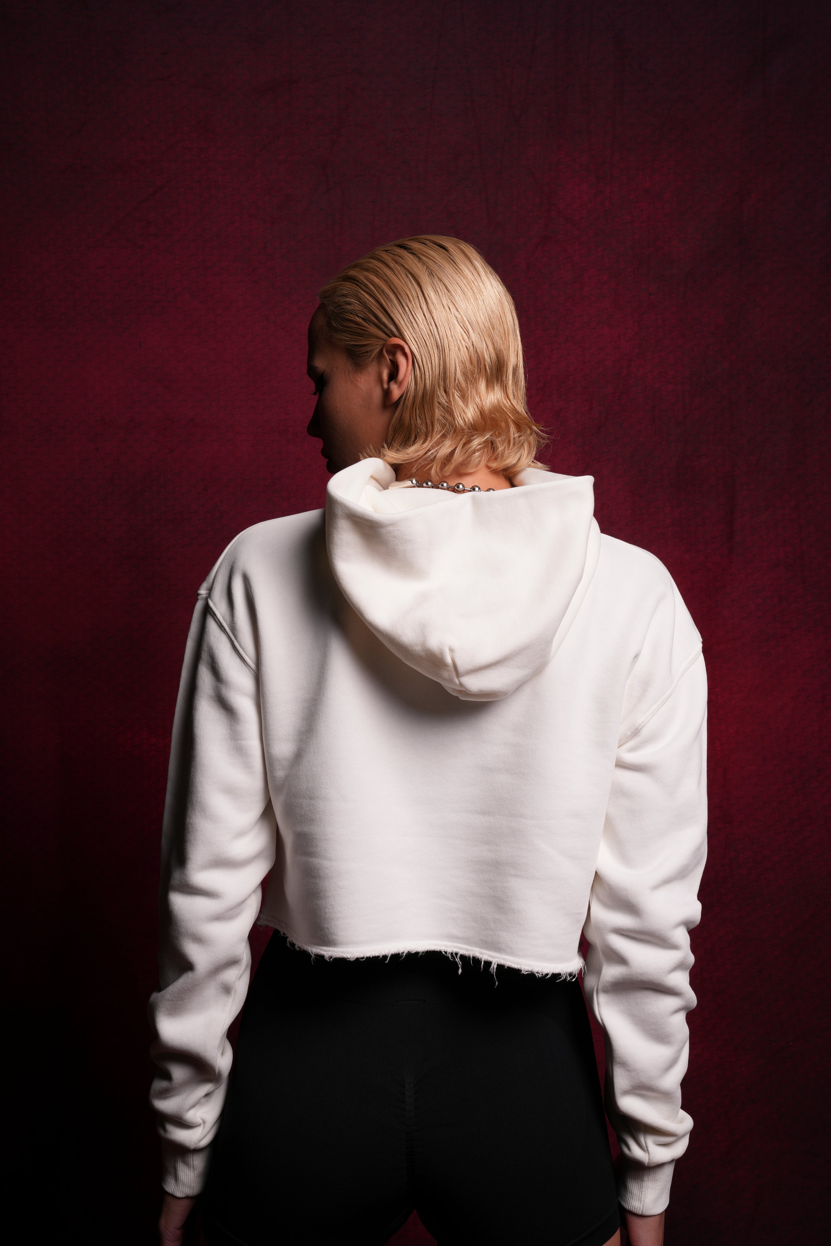 Cream Cropped Wyoming Hoodie by The Queen
