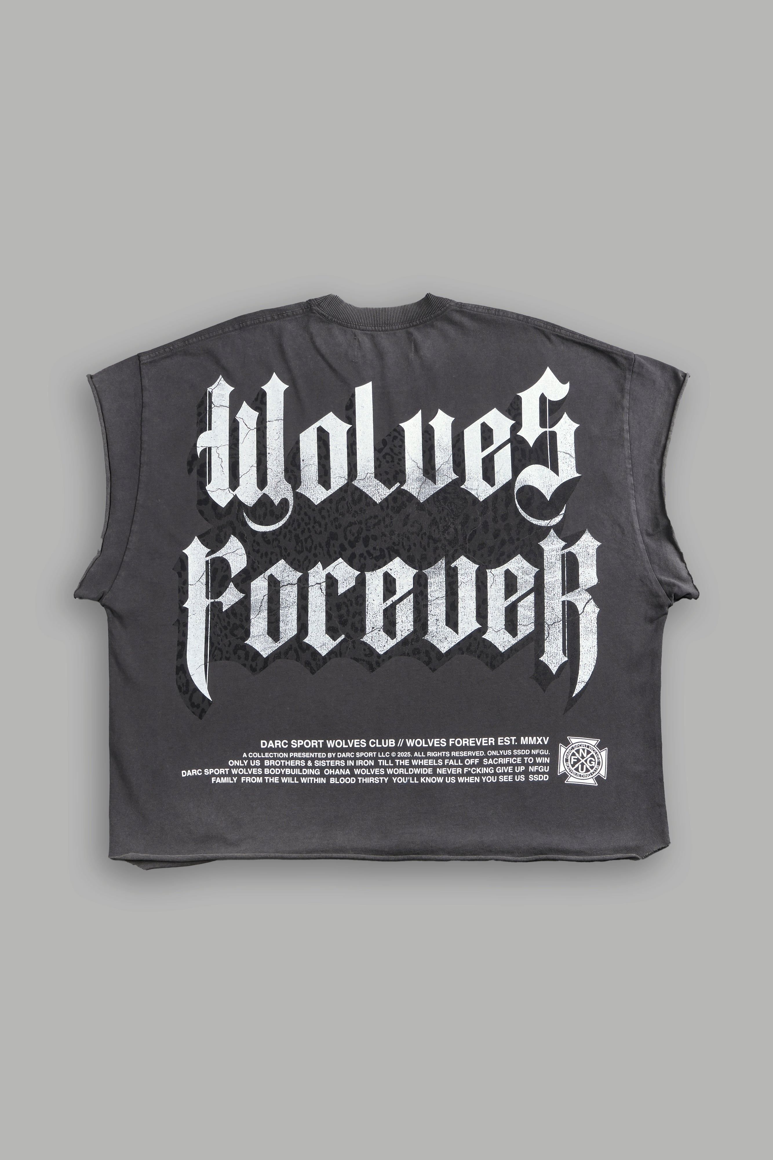 Wolf Gray Grunge Cut Off Tee - Edgy Streetwear Style