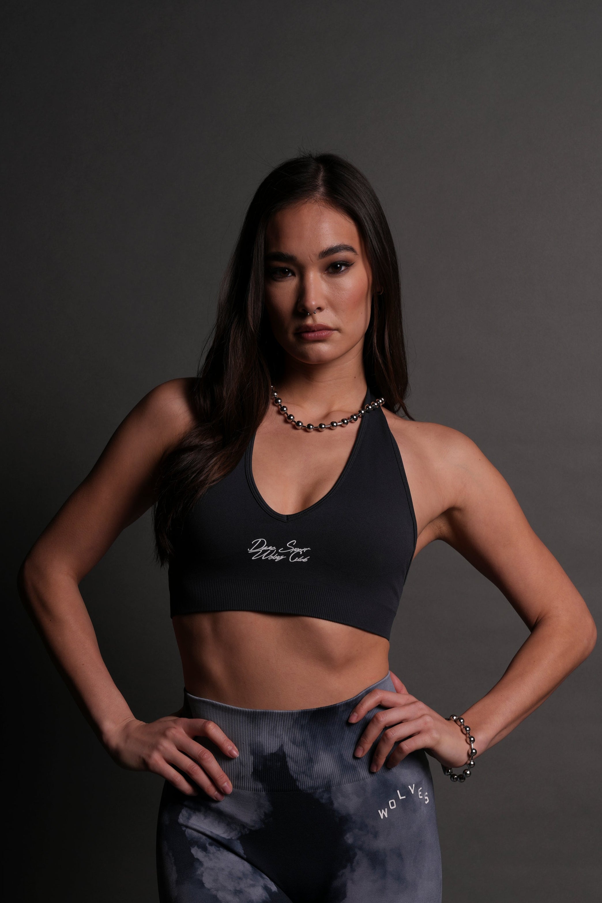 Everson Seamless Halter Bra in Midnight Blue
