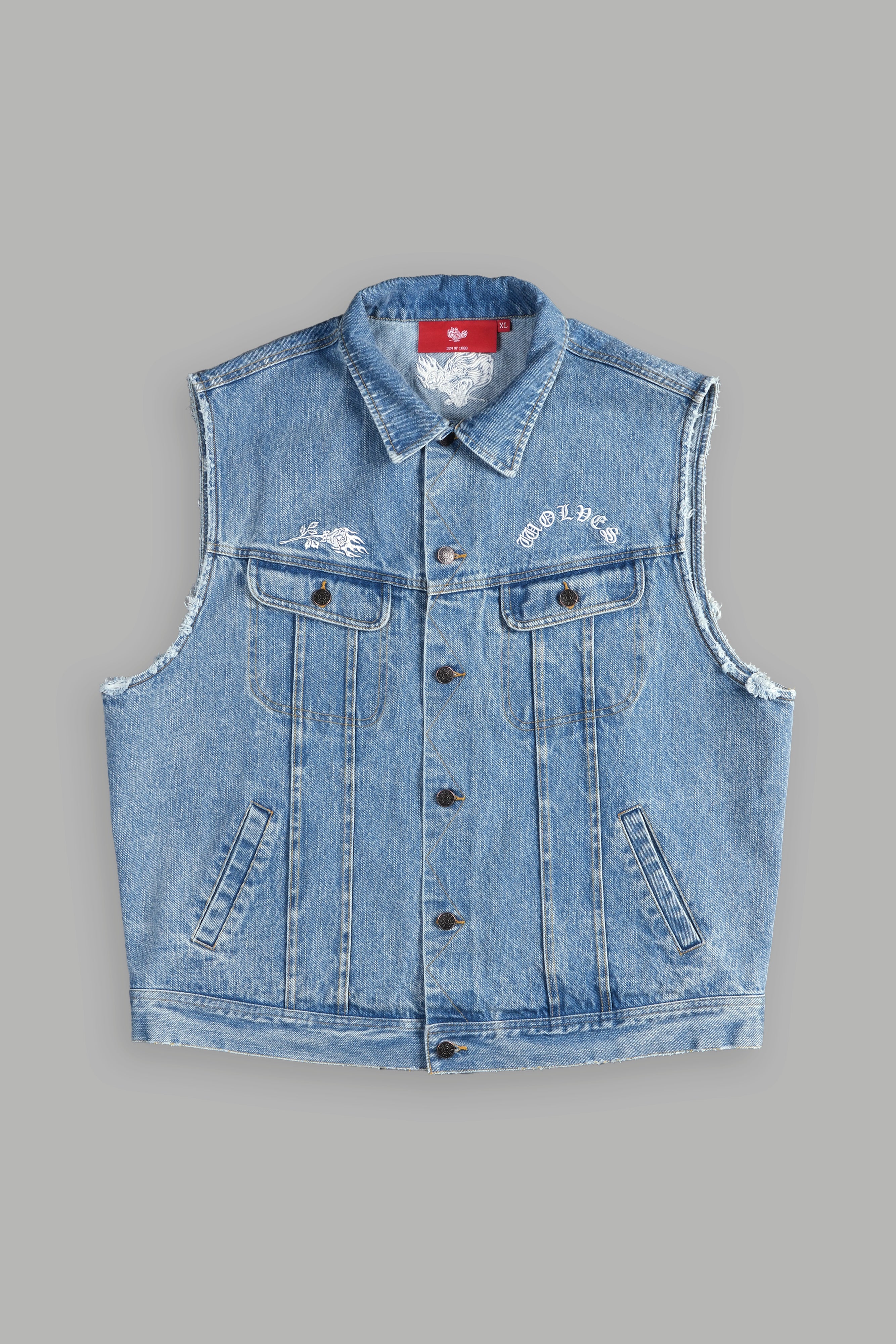 Clint American Denim Vest - Medium Wash Rose Chopper