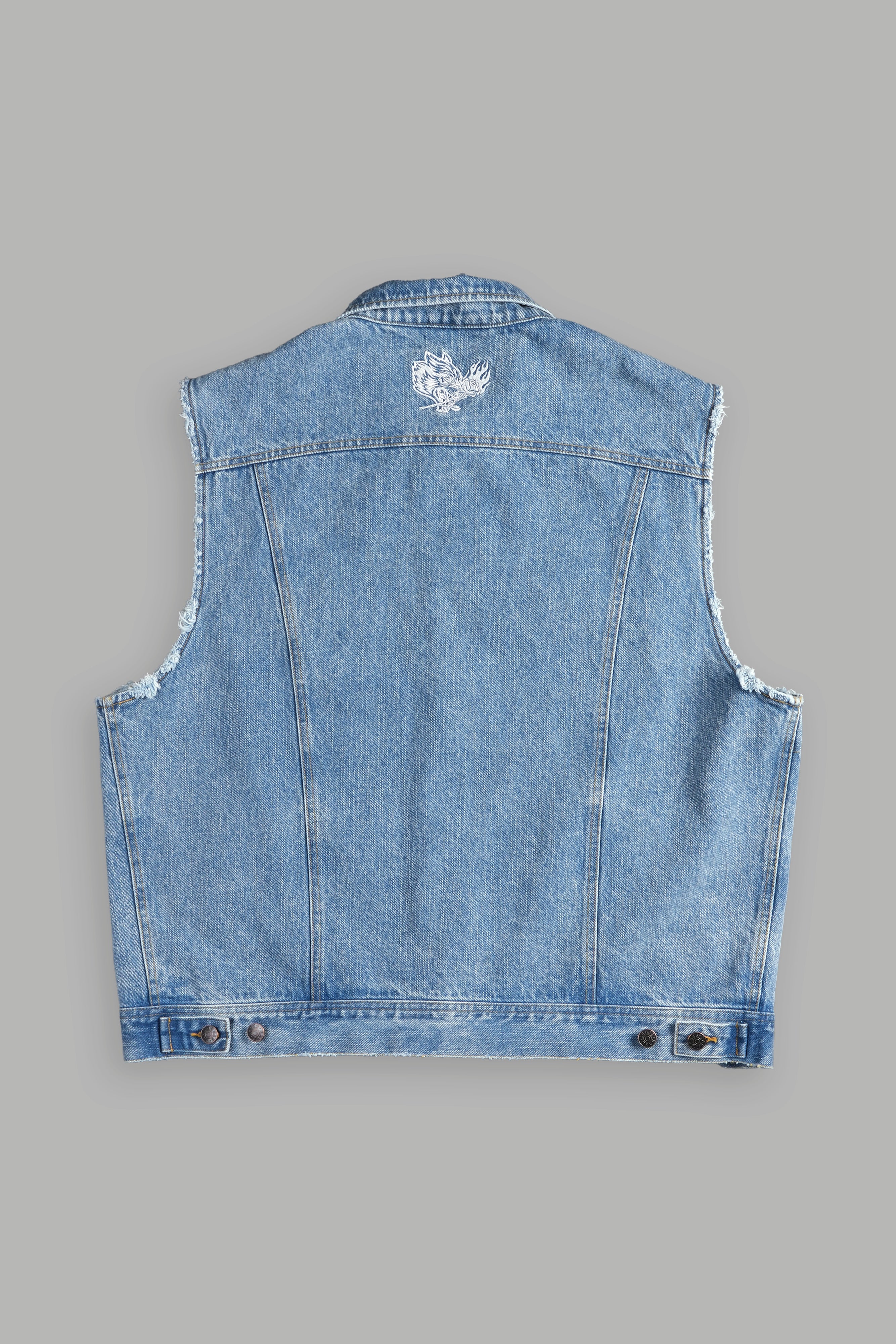 Clint American Denim Vest - Medium Wash Rose Chopper