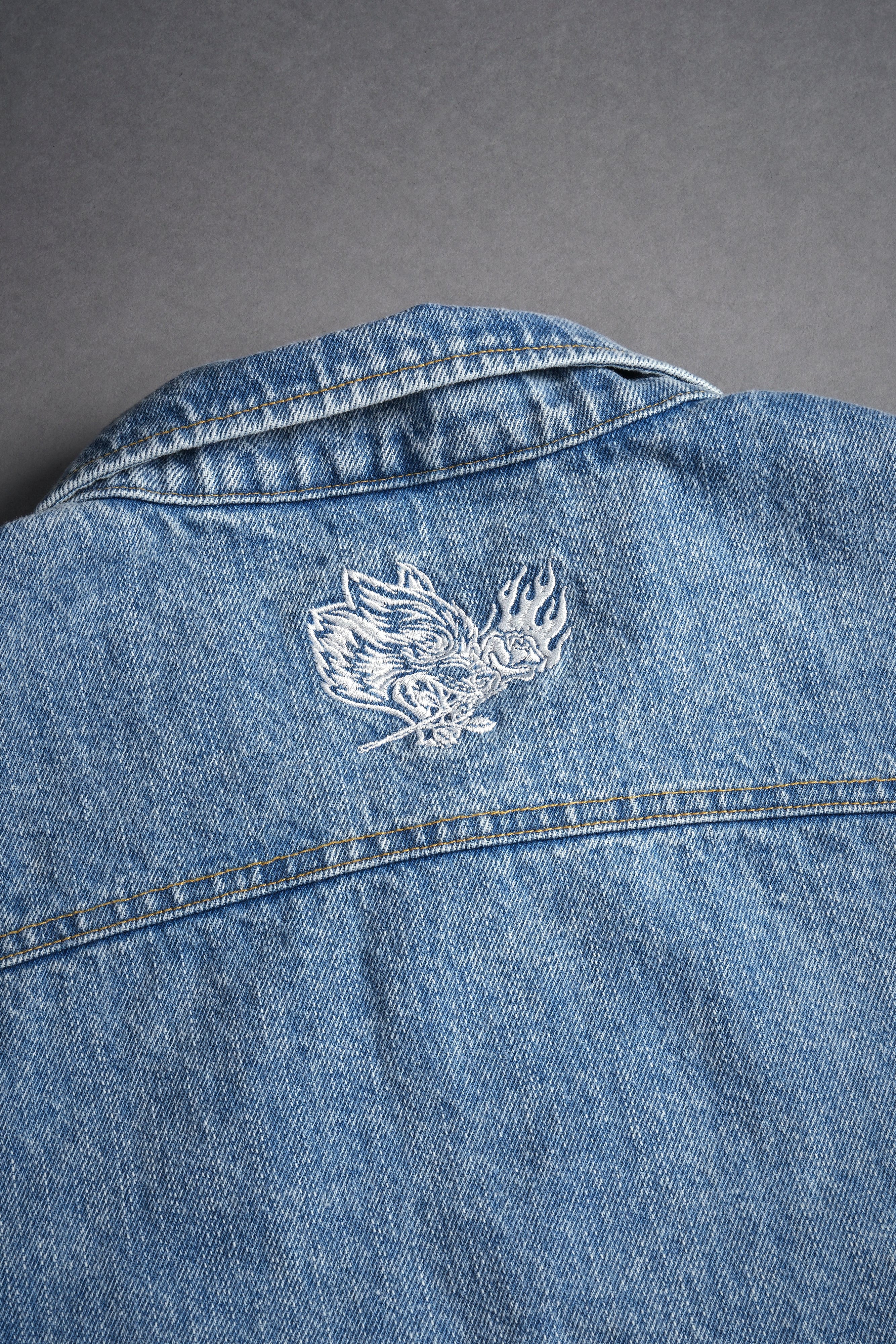 Clint American Denim Vest - Medium Wash Rose Chopper